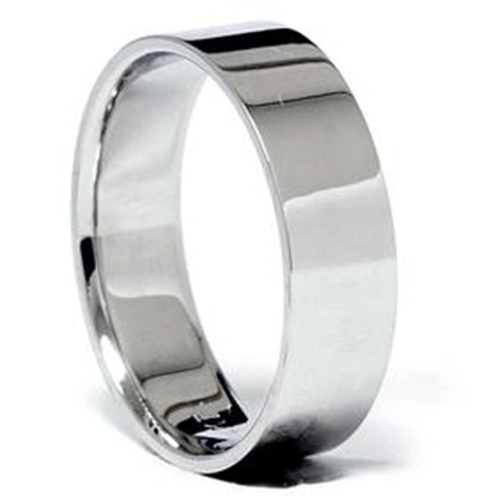 Flat Wedding Band 18K White Gold Size Selectable