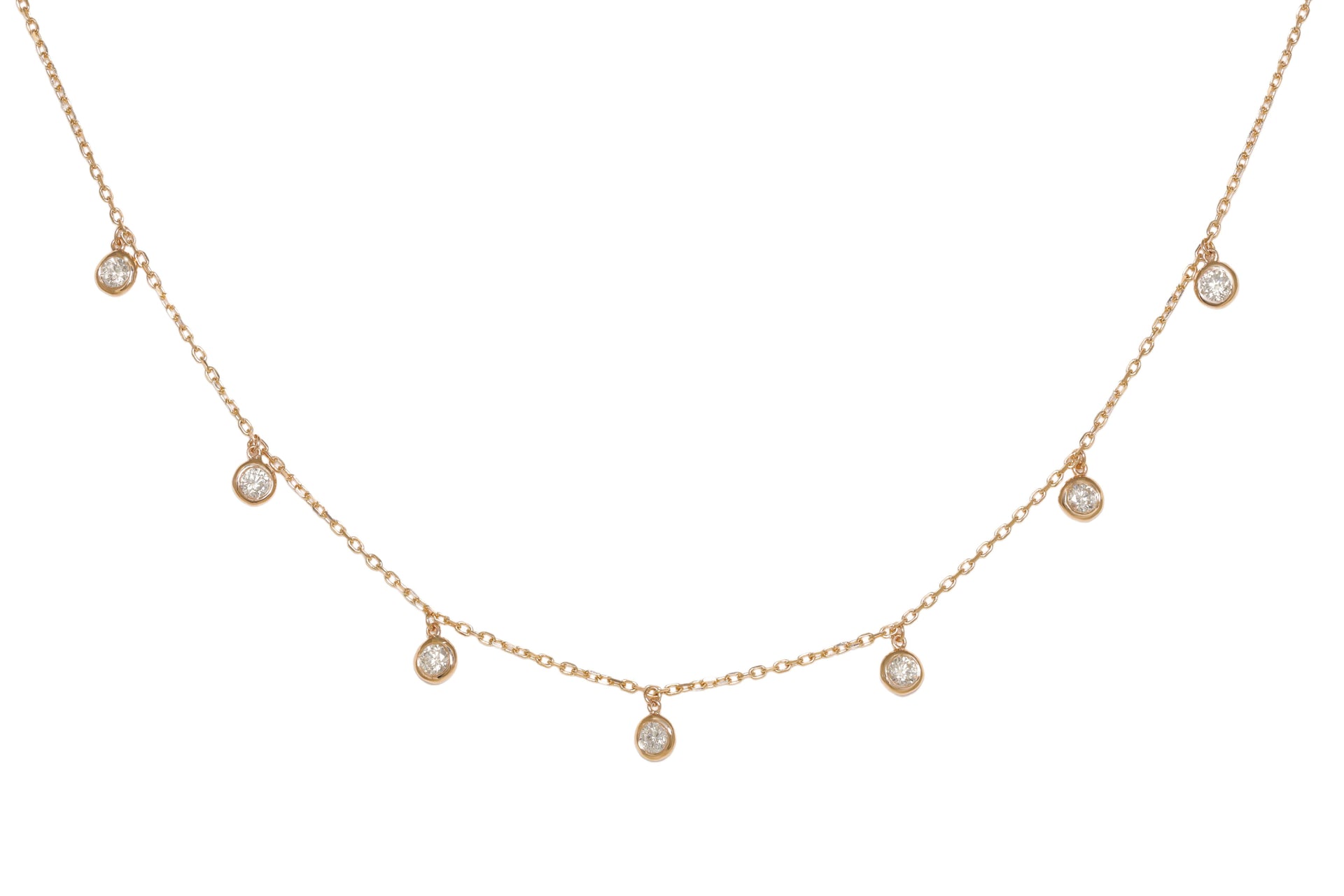 14kt yellow gold, 17' diamonds-by-the-yard necklace featuring 0.75 cts tw round diamonds