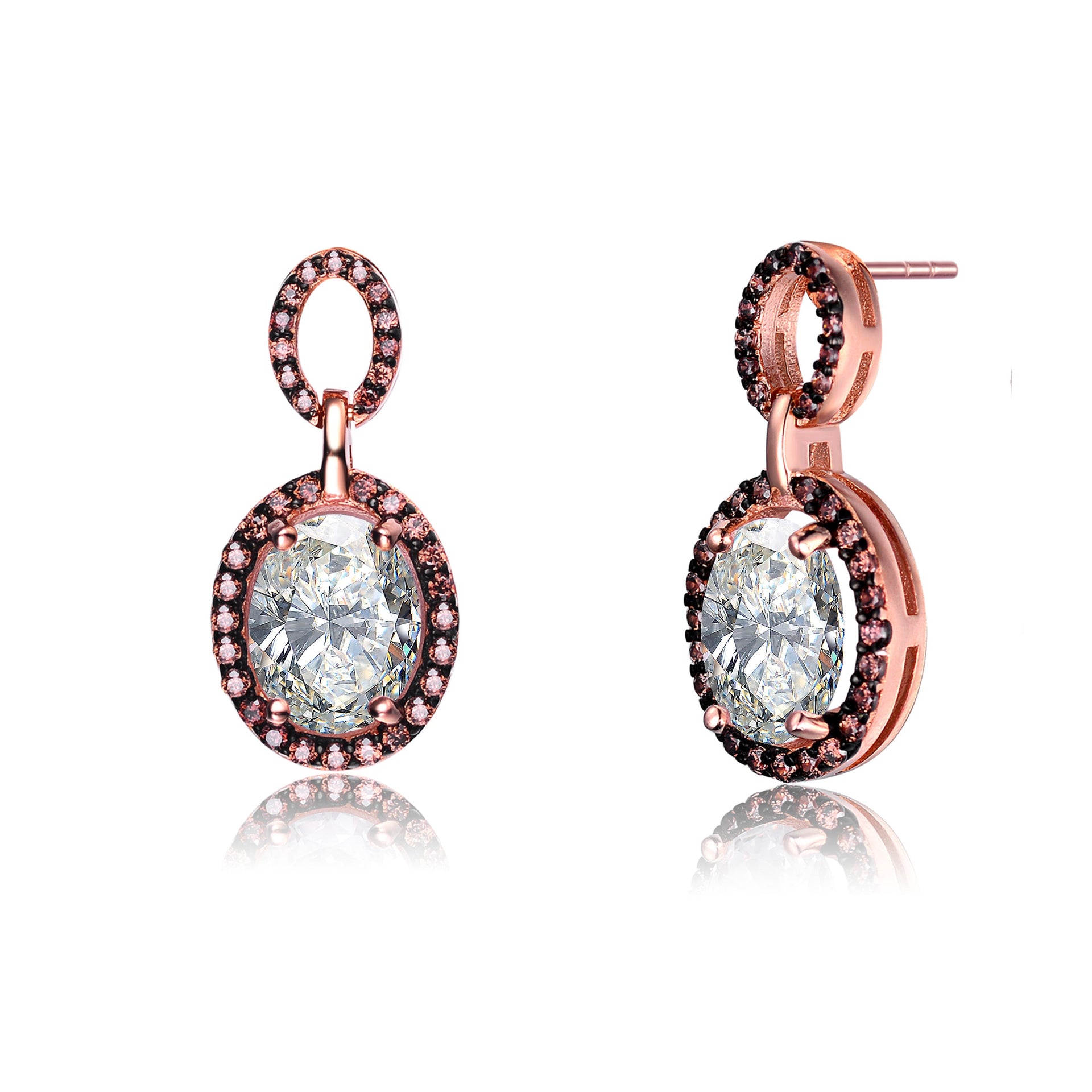 Sterling Silver Pink and Black Plated Cubic Zirconia Drop Earrings