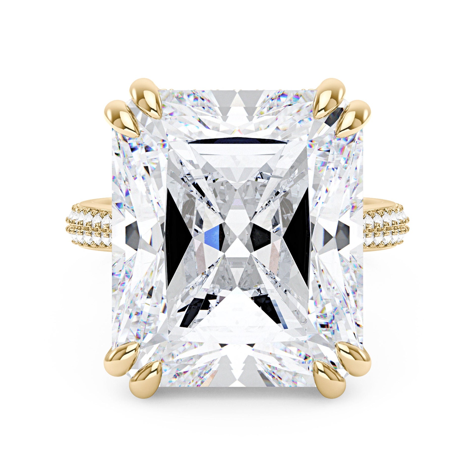 35 Carat Radiant Moissanite Ring with Pave Band in 14K Gold