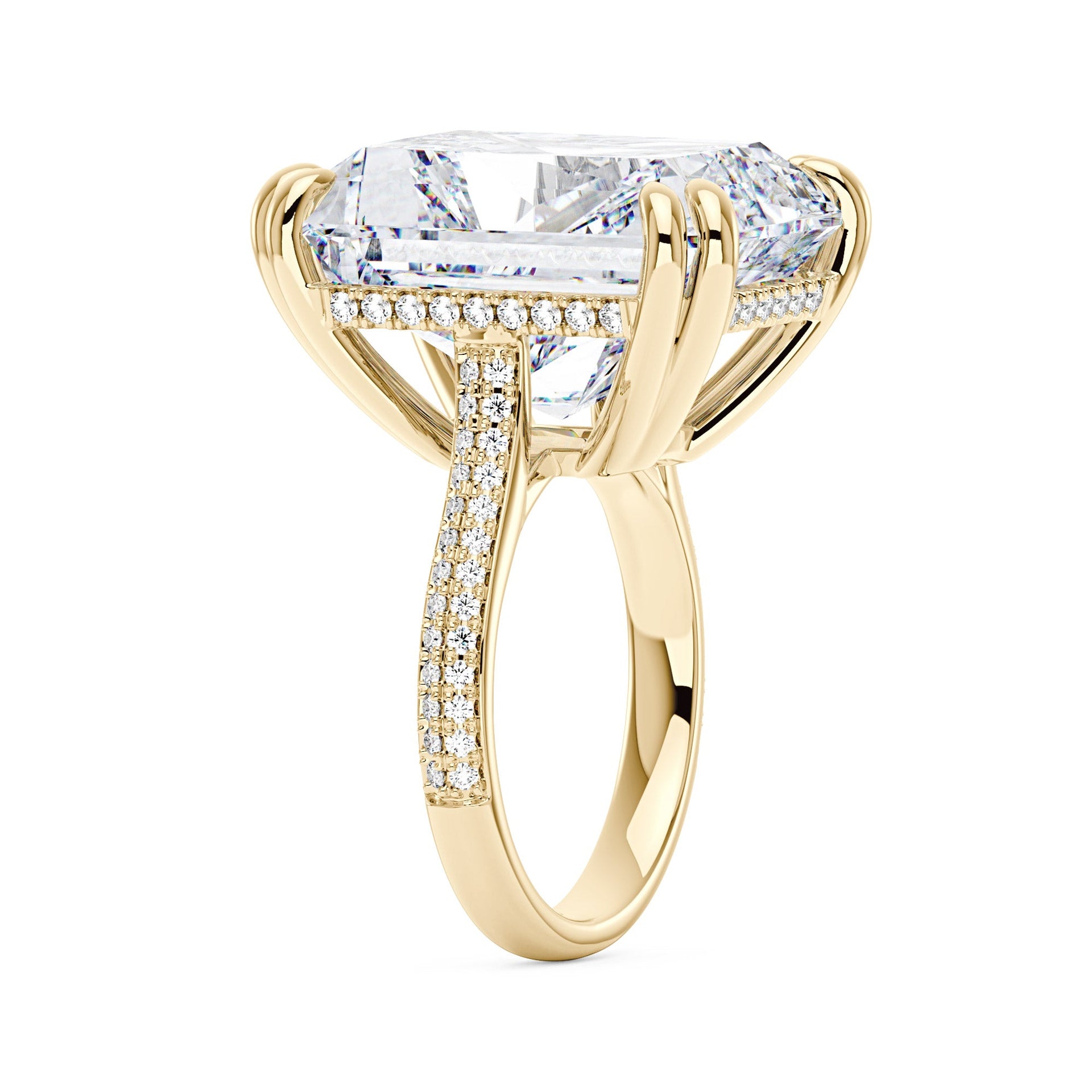 35 Carat Radiant Moissanite Ring with Pave Band in 14K Gold