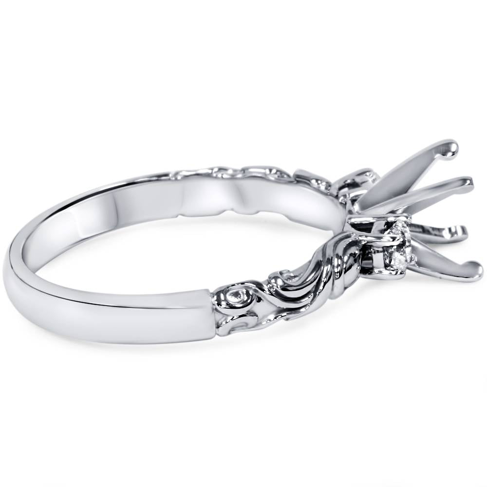 1/4ct Vintage Style Engagement Ring Setting 14K White Gold