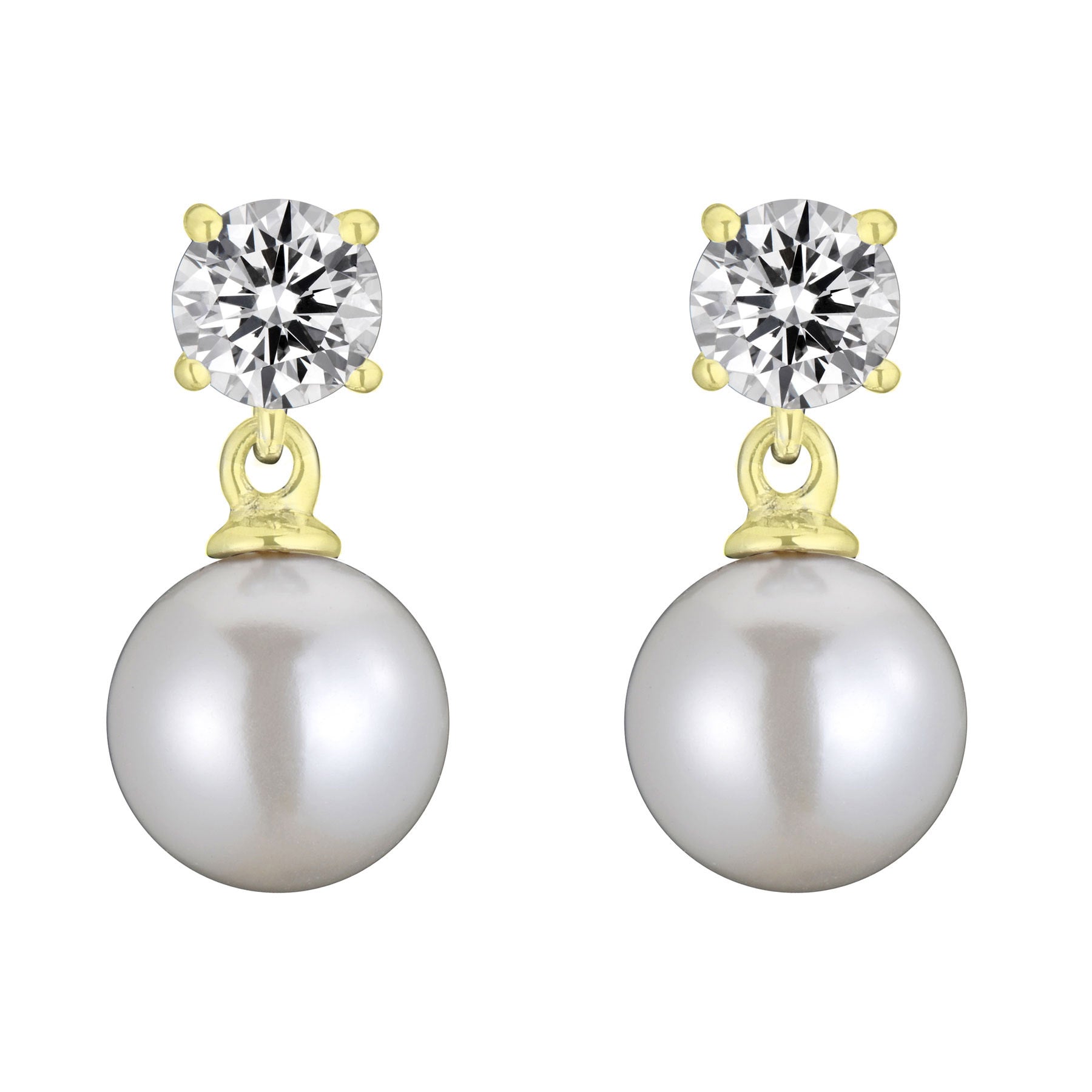 Sterling Silver Gold Plated Pearl and Cubic Zirconia Drop Earrings