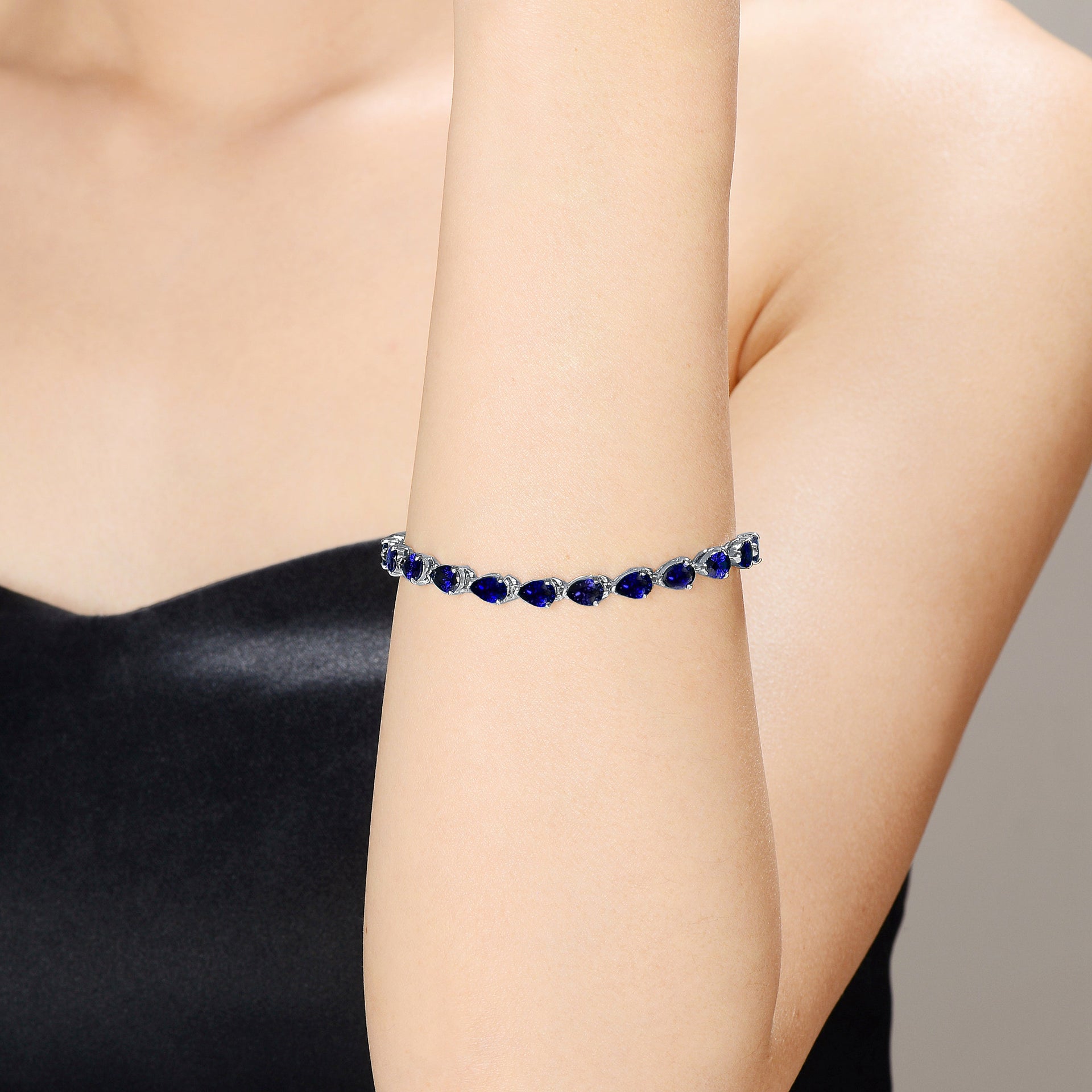 Sterling Silver Sapphire Cubic Zirconia Tennis Bracelet