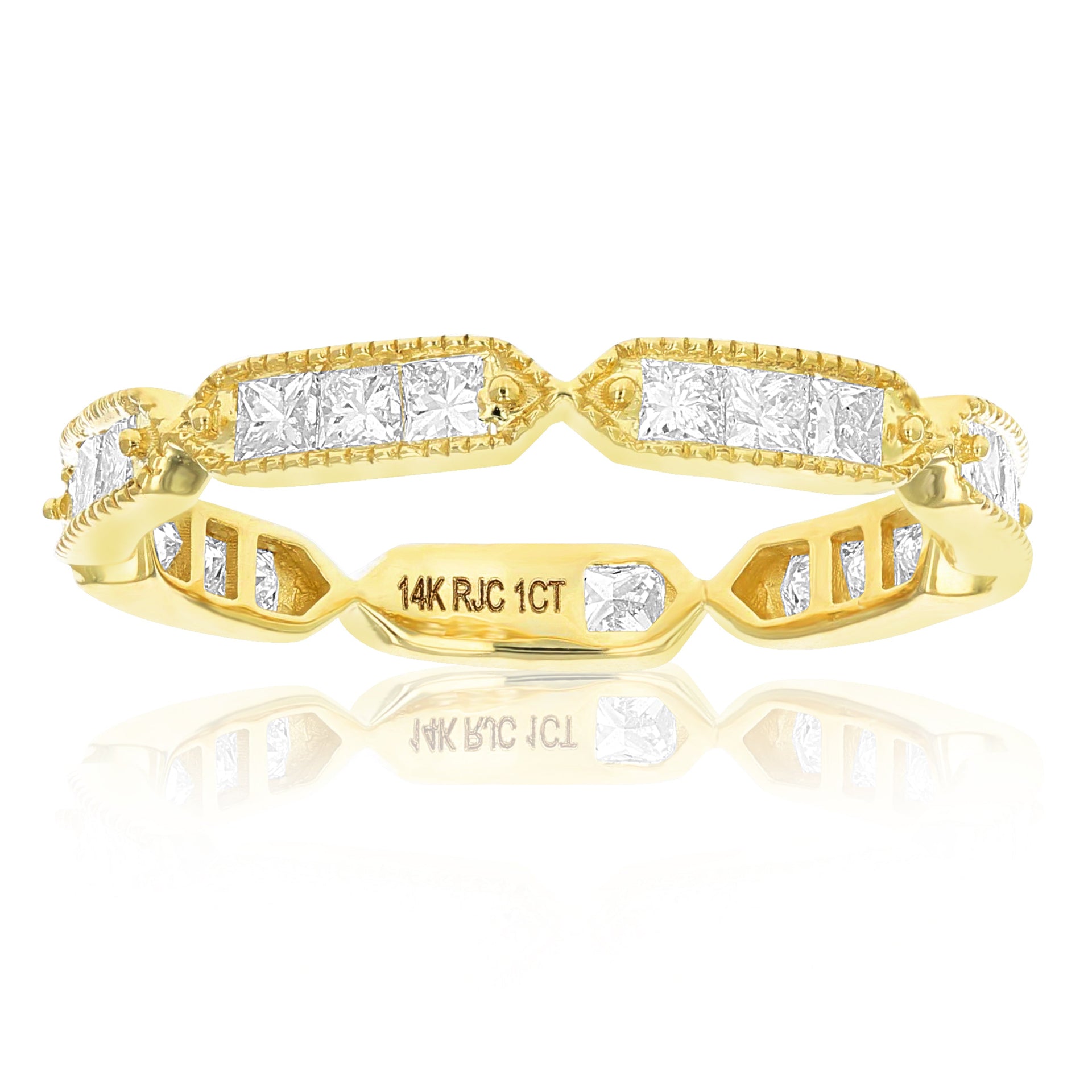 1 Cttw Princess Diamond Eternity Ring Wedding Band With Milgrain In 14k Gold