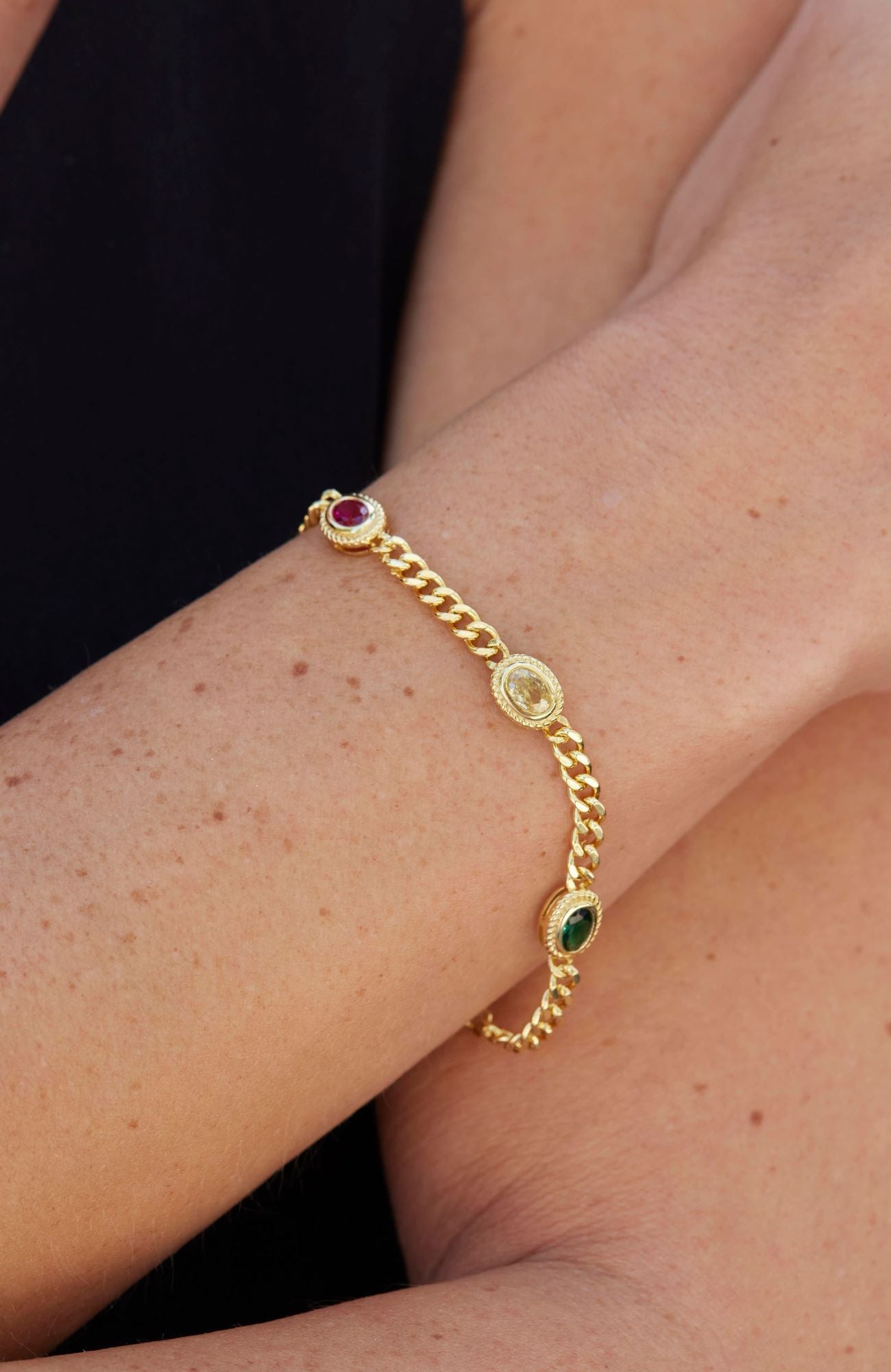 18k Gold Plated Multi Color Cz Station Bracelet