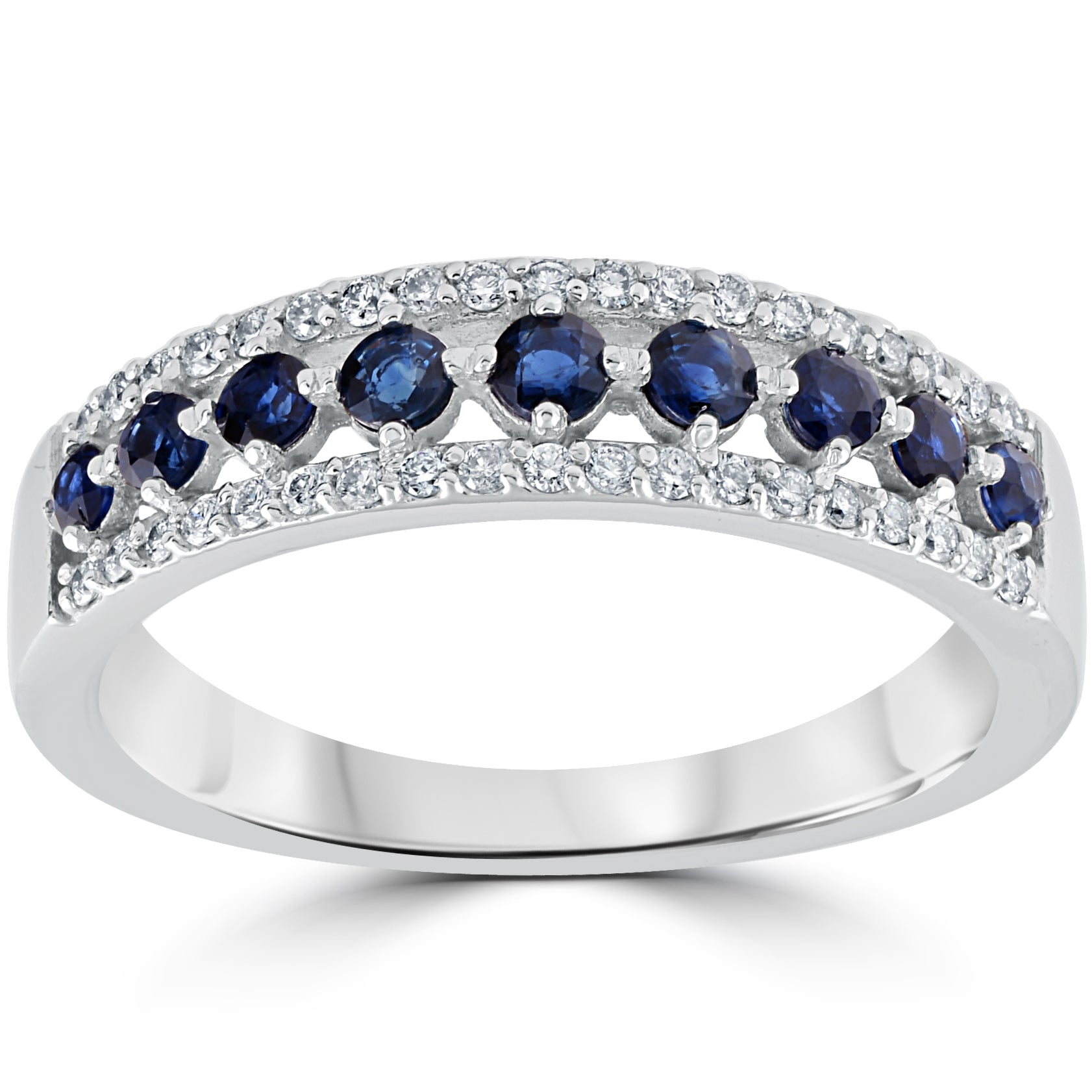 5/8 cttw Blue Sapphire & Diamond Wedding Ring Women's Band 14k White Gold