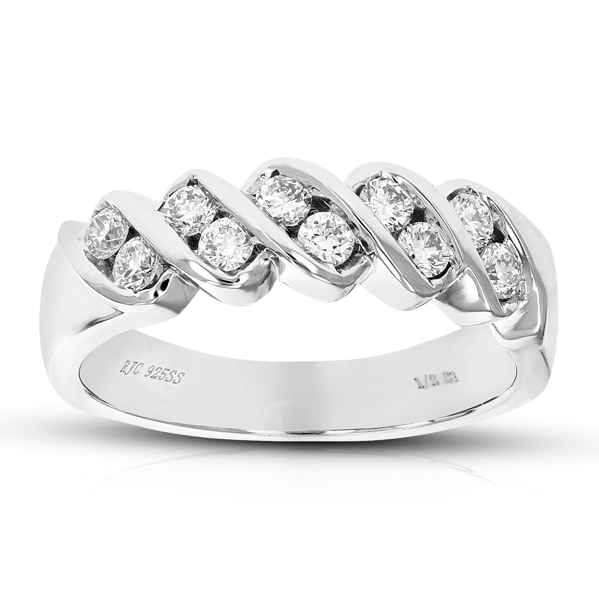 1/2 cttw Round Cut Lab Grown Diamond Engagement Ring .925 Sterling Silver Channel Set