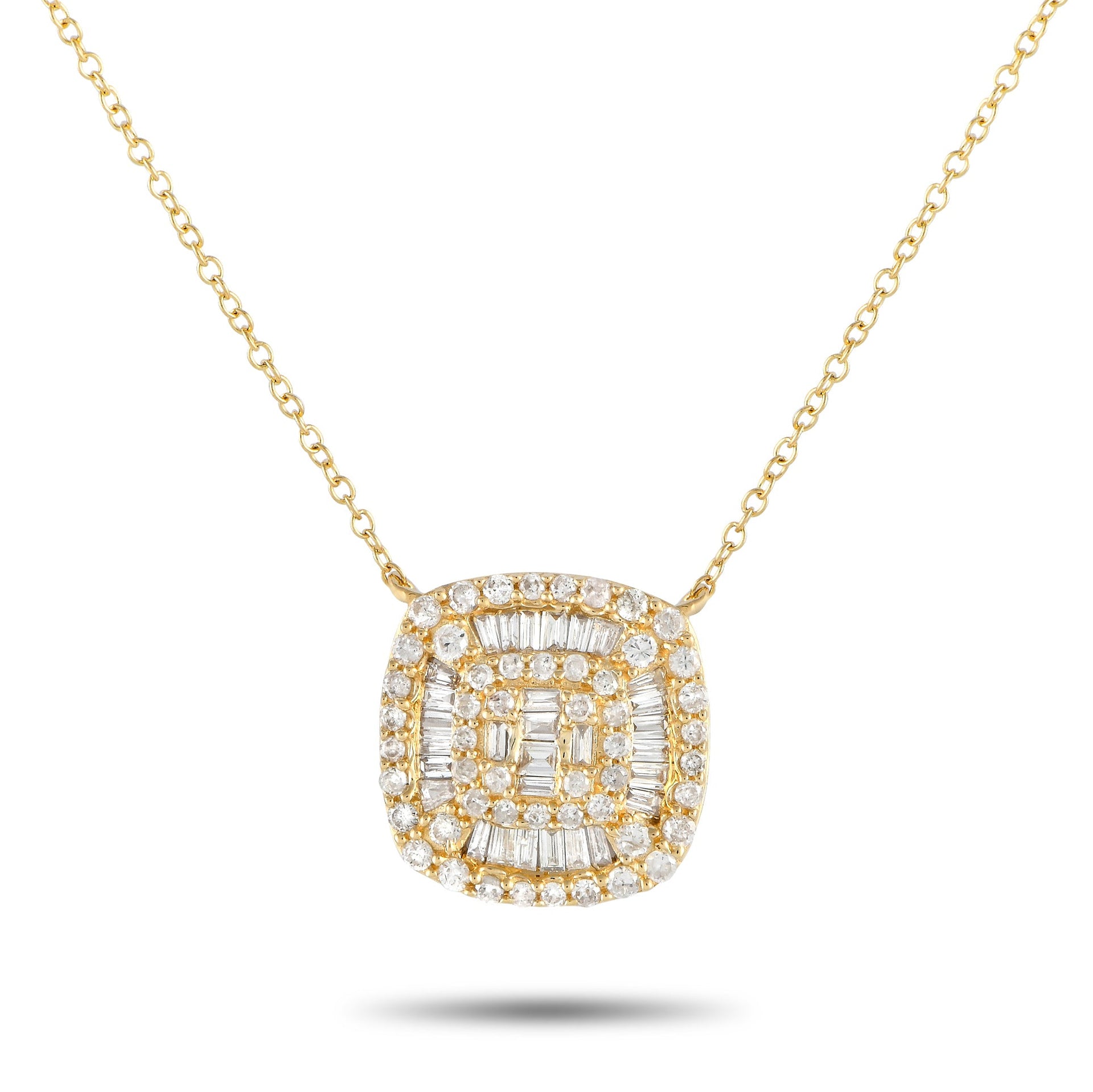 LB Exclusive 14K Yellow Gold 0.50ct Diamond Cluster Cushion Necklace PN14750