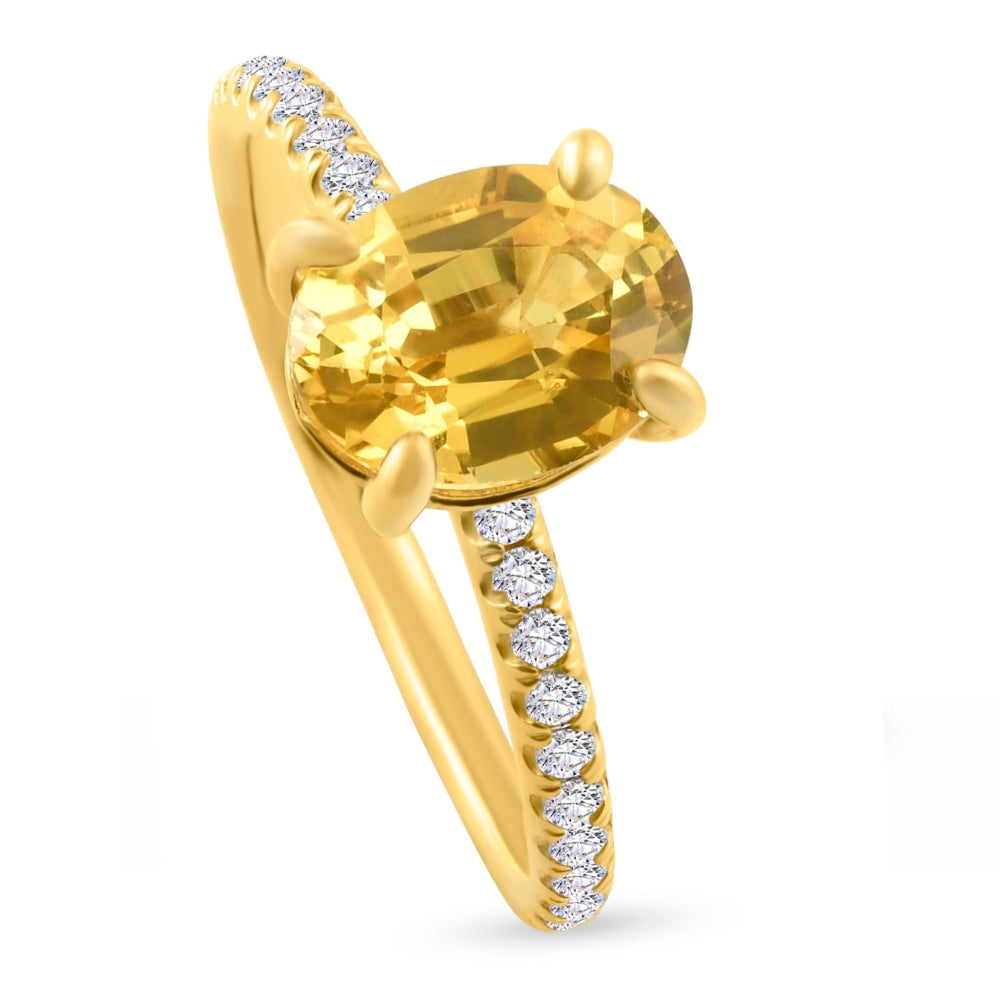 2 3/4 ct Oval Yellow Sapphire & Diamond Ring 14k Yellow Gold Lab Grown
