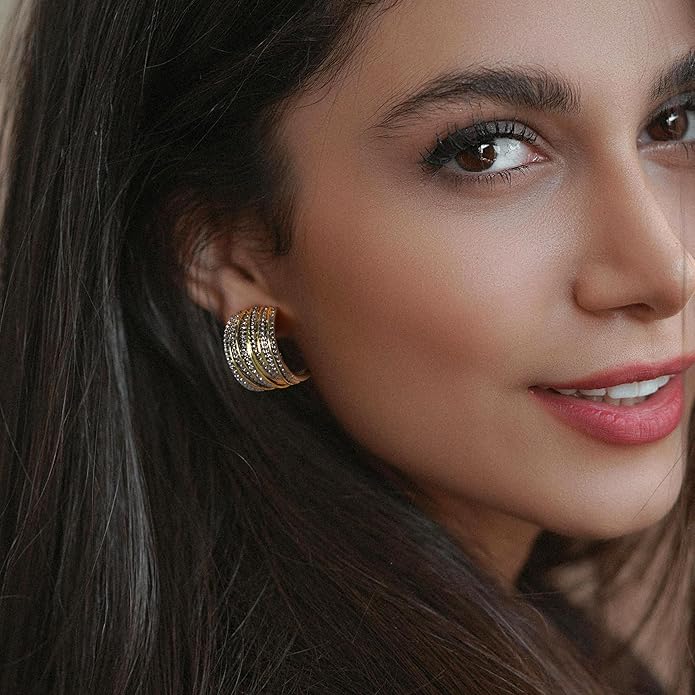 18k Gold Two Tone Textured Drop Earrings