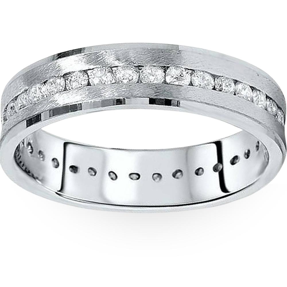 1 1/4ct Channel Set Diamond Brushed Ring 14K White Gold