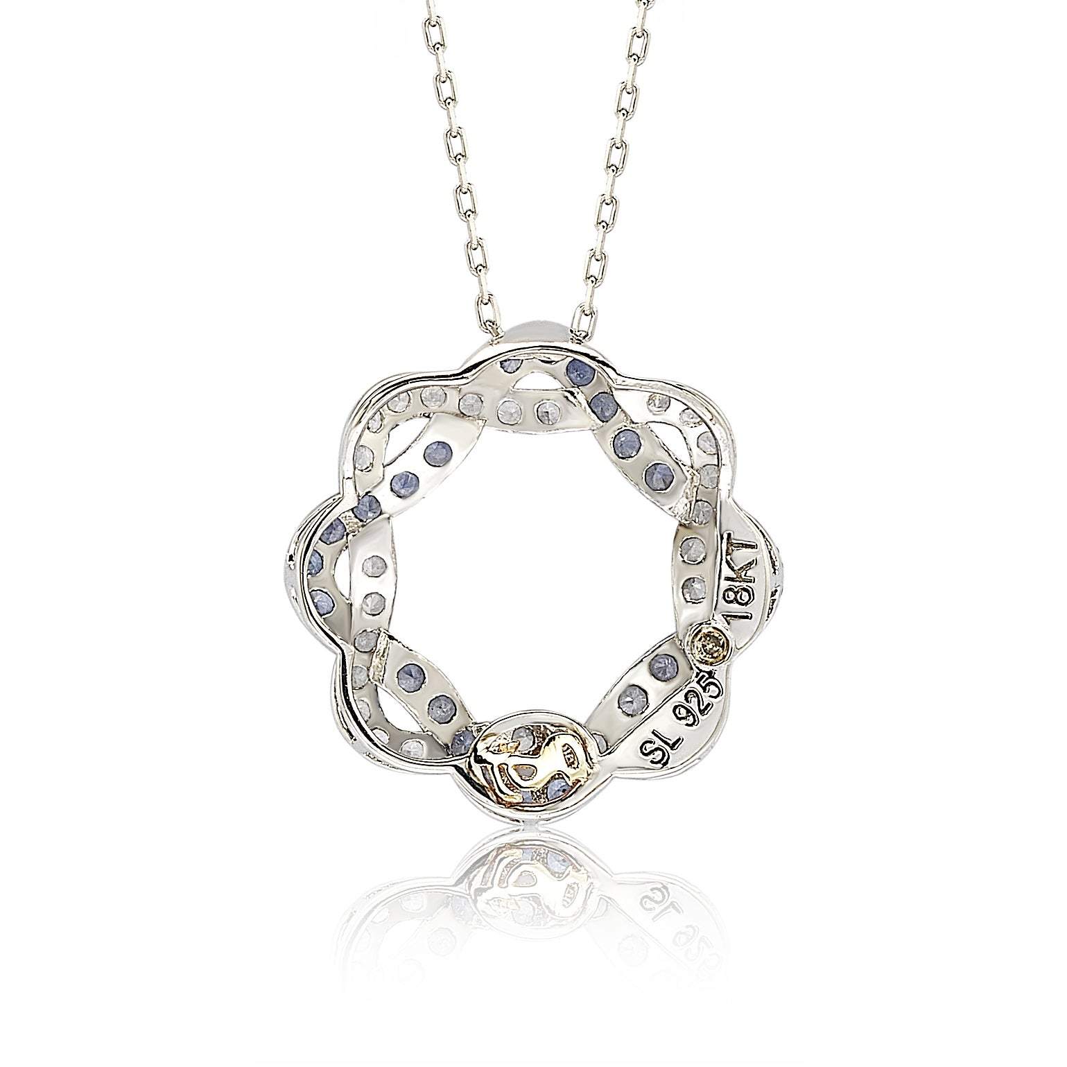 Suzy Levian Sterling Silver Blue & White Sapphire & Diamond Accent Whimsical Circle Pendant