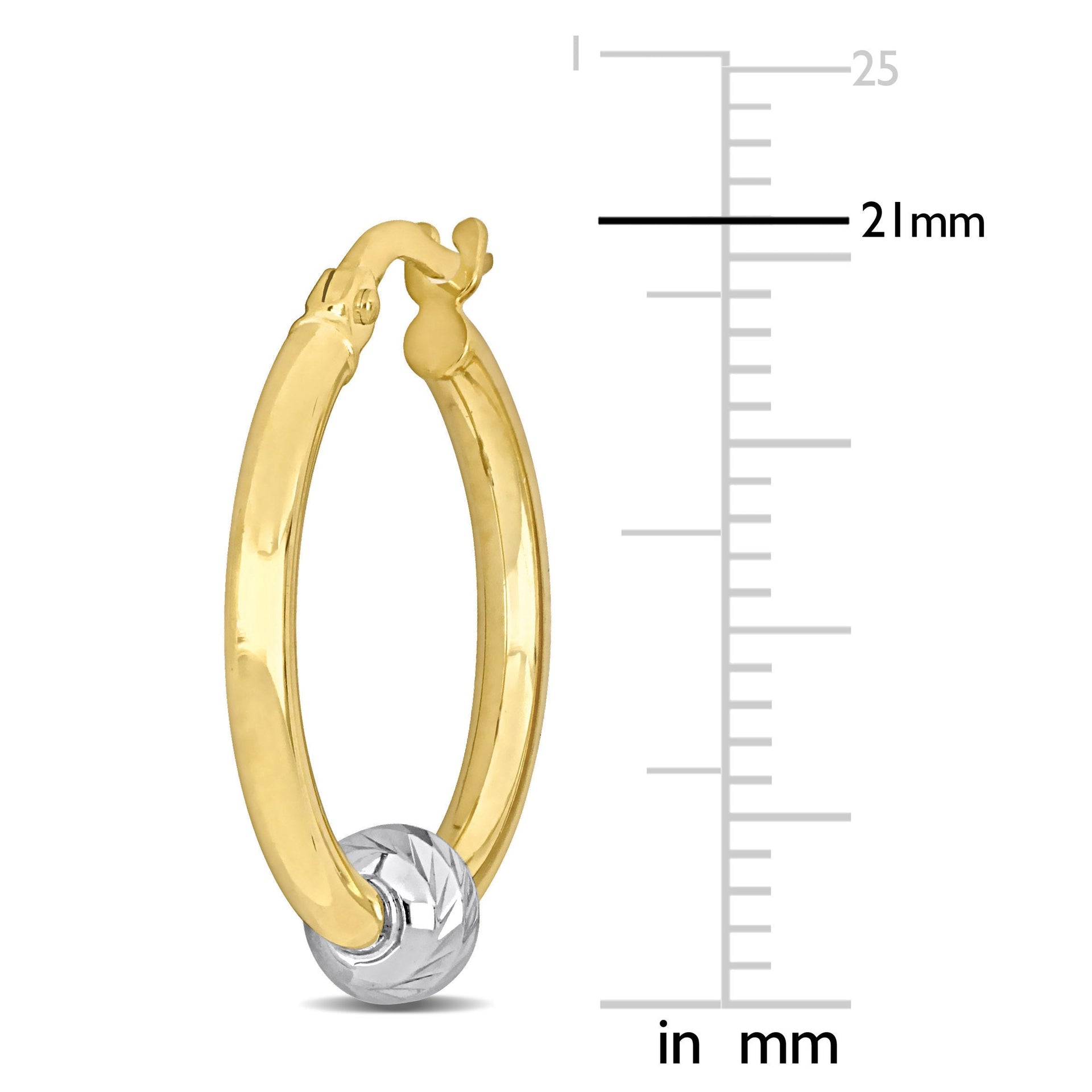 21 MM Hoop Earrings with Ball in 2-Tone Yellow and White 14K Gold