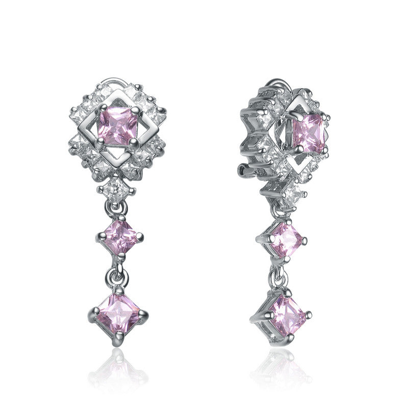 GENEVIVE Sterling Silver Purple Cubic Zirconia Drop Earrings