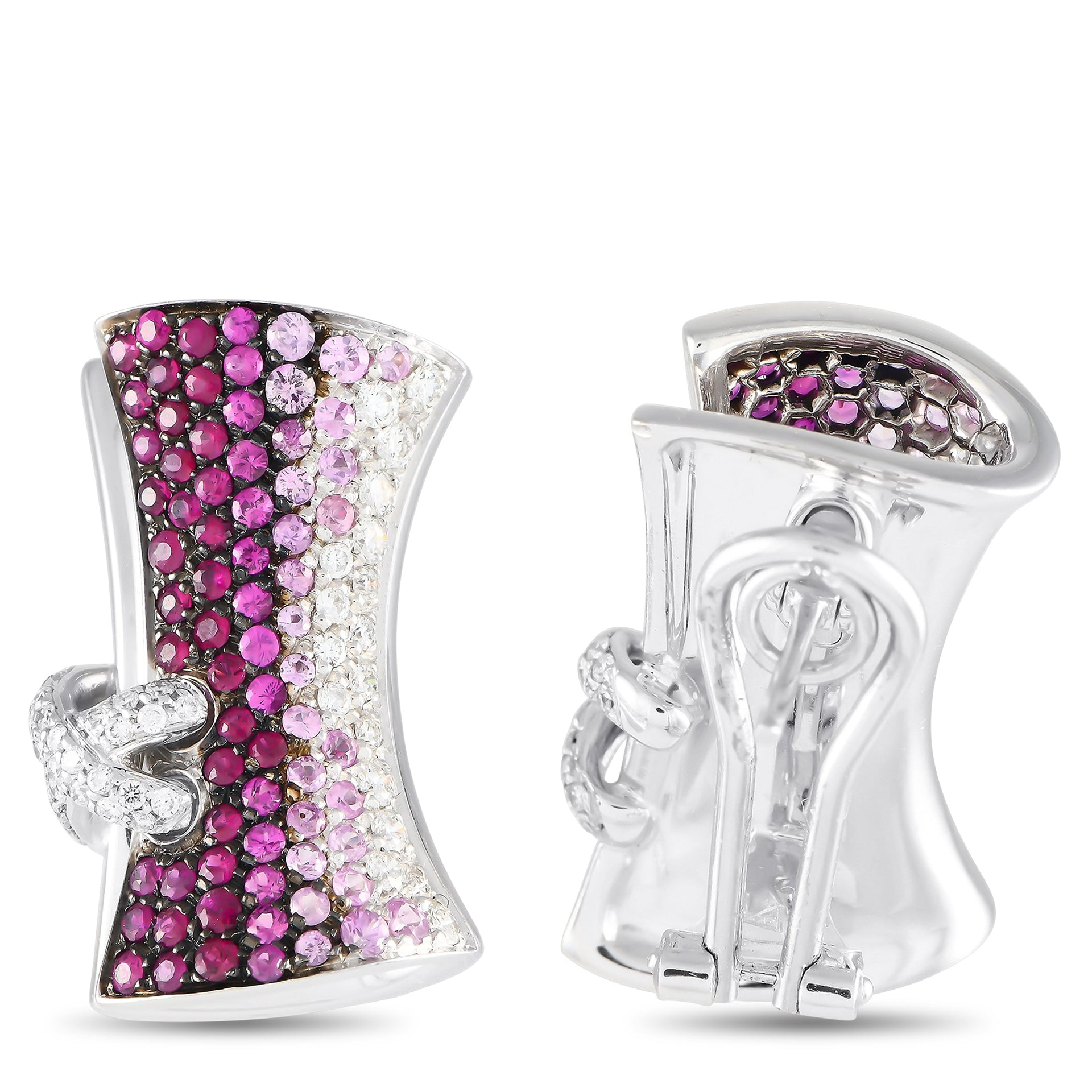 Stefan Hafner 18K White Gold 0.95ct Diamond And Pink Sapphire Earrings SH09-091324