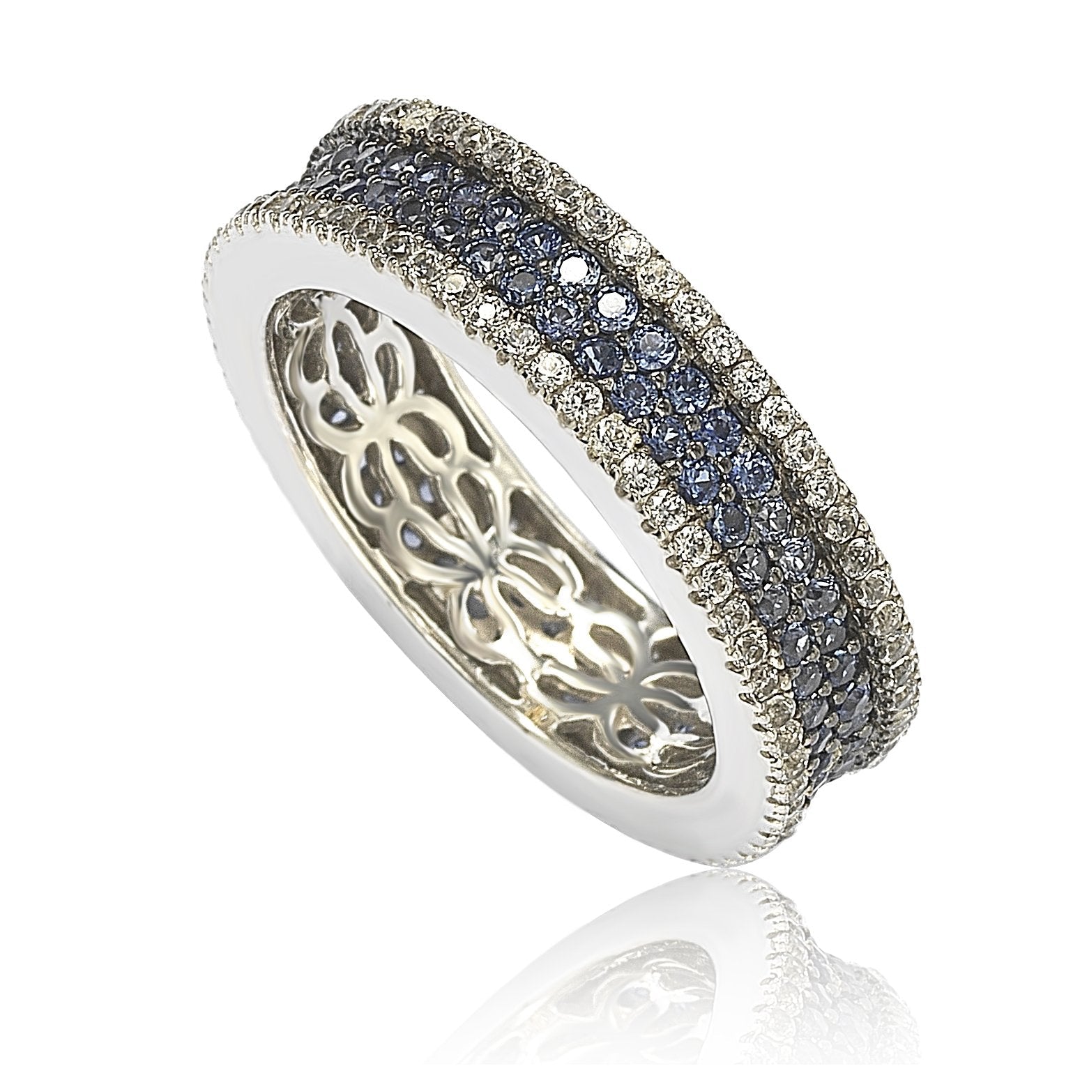 Suzy Levian Sterling Silver Sapphire and Diamond Accent Pave Eternity Band