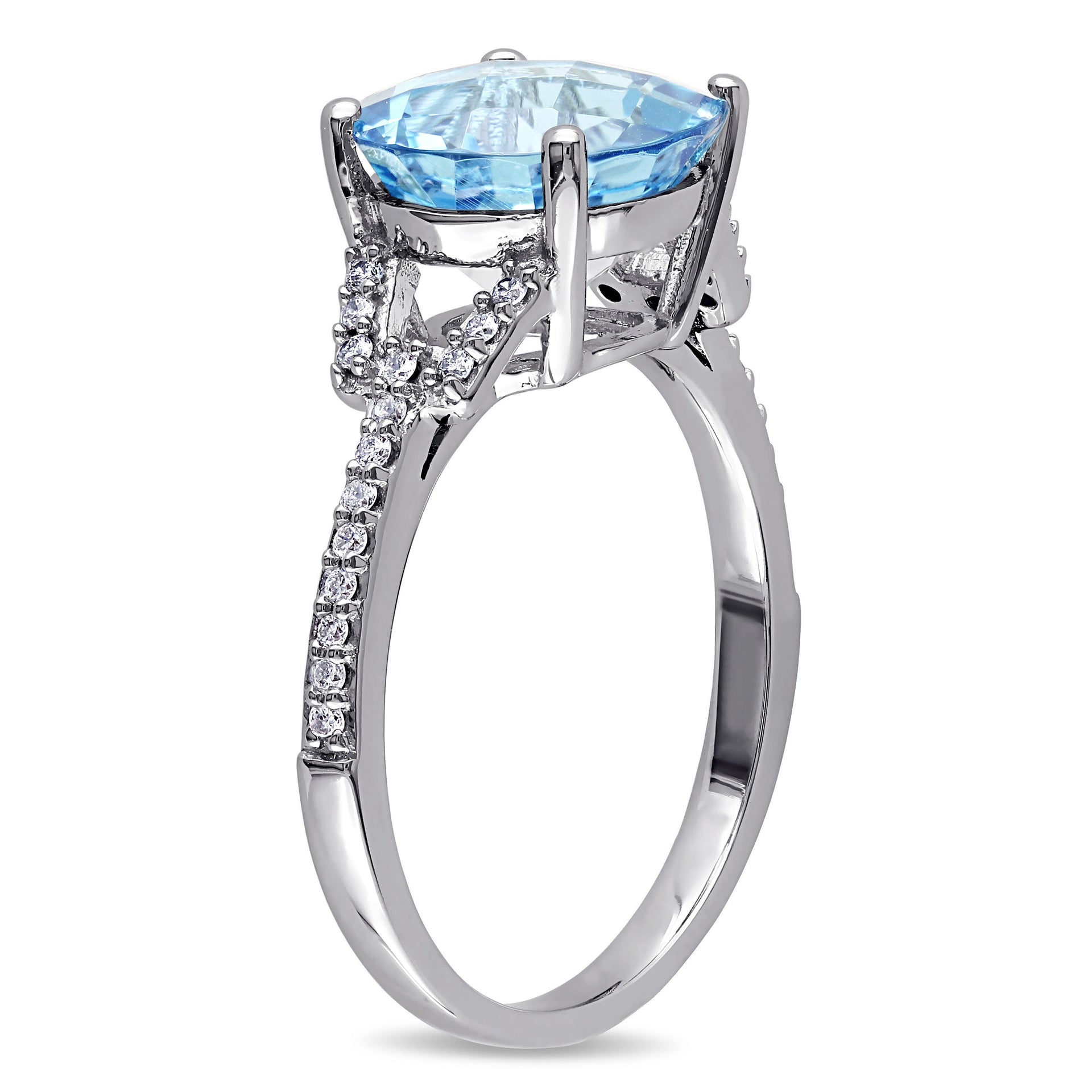 Mimi & Max 1/6ct TW Diamond 4 3/5ct TGW Swiss Blue Topaz Solitaire Ring 14k White Gold