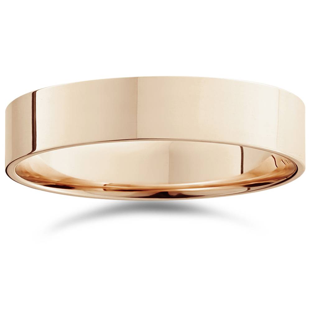 5mm Flat High Polished Wedding Band 14K Rose Gold Size Selectable
