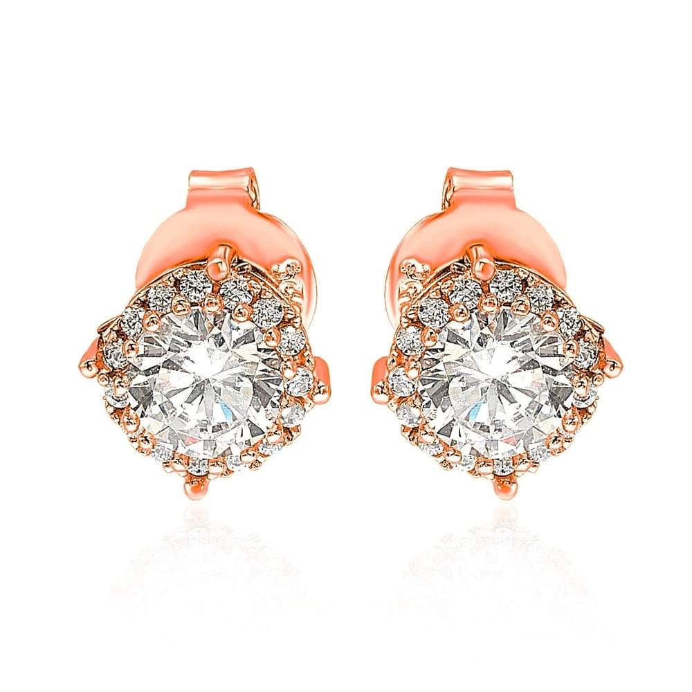 Suzy Levian Rose Sterling Silver White Cubic Zirconia Round Stud Earrings