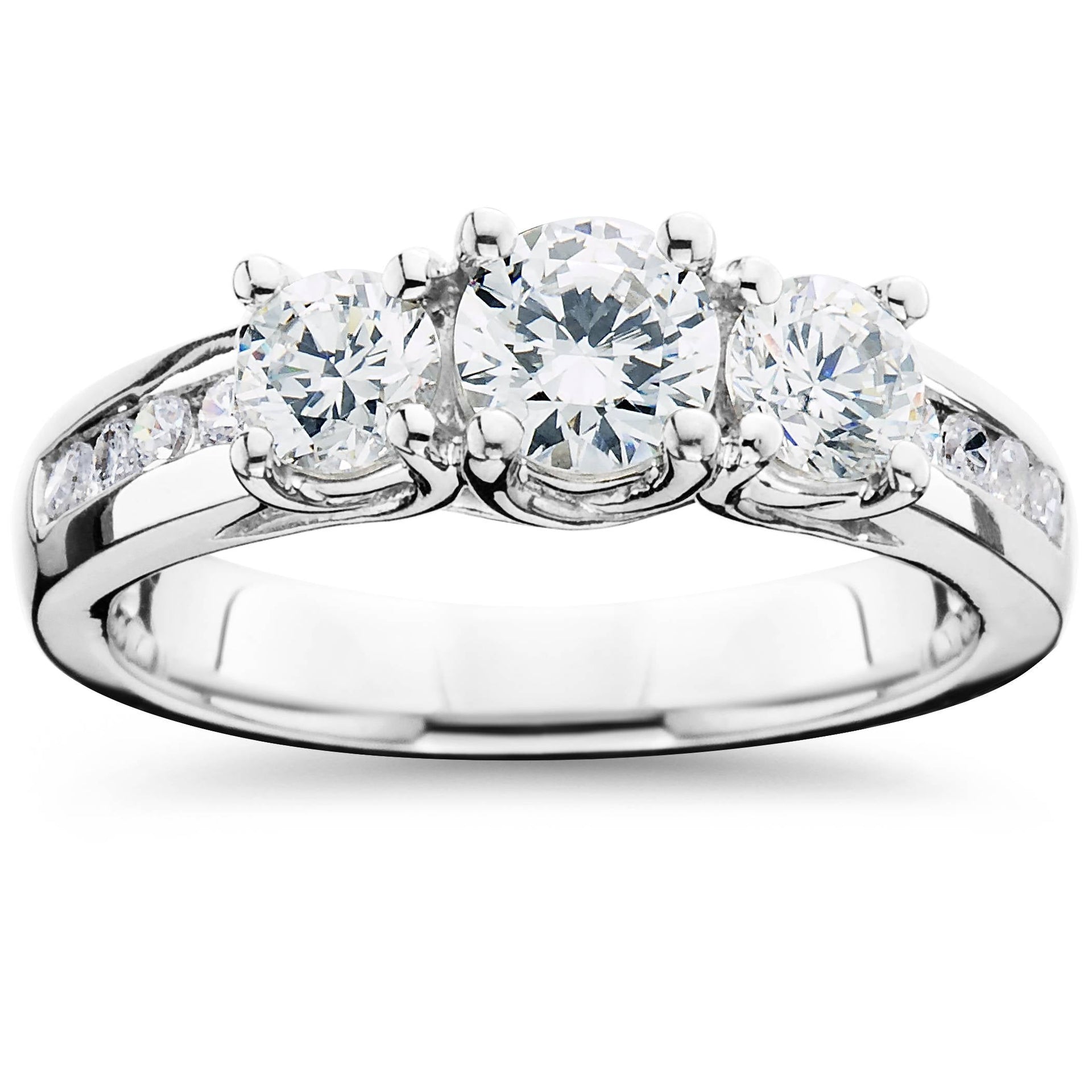 2 CT Diamond Three Stone Ring 14K White Gold