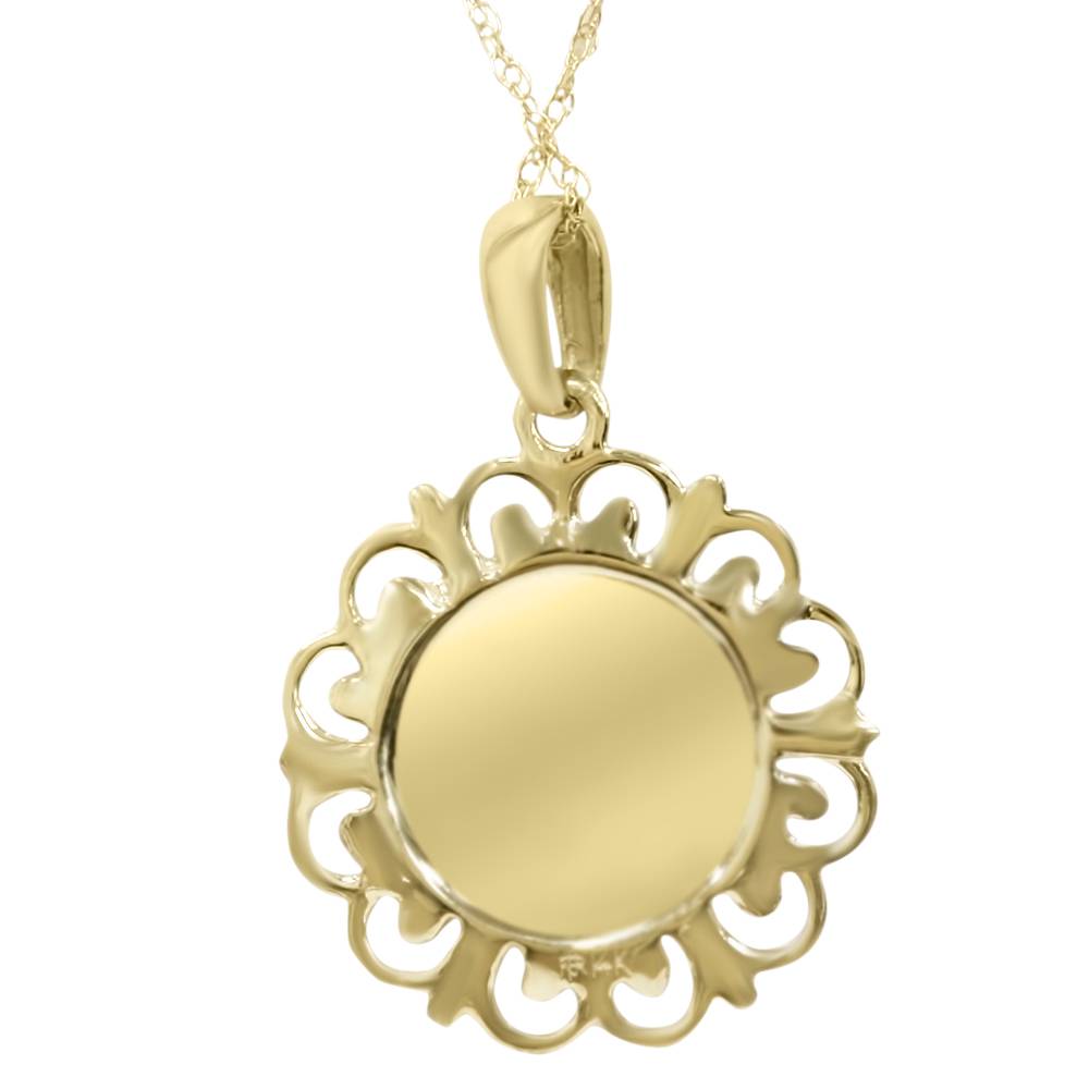 14 Karat Yellow Gold Miraculous Mary Religious Pendant Necklace 1' Tall