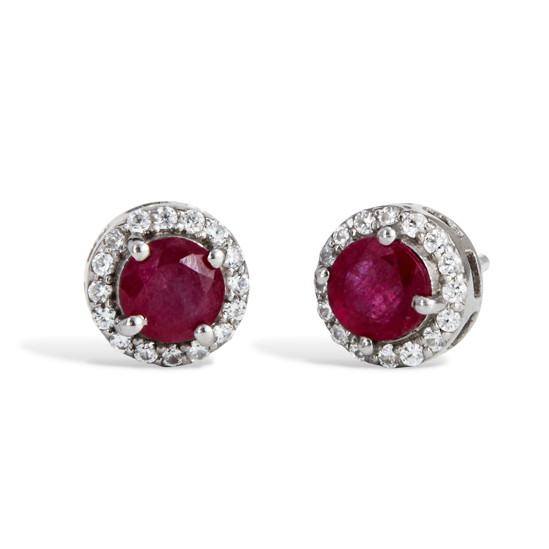 Ss 925 1.88Gtw Natural Ruby & White Zircon Stud Earrings