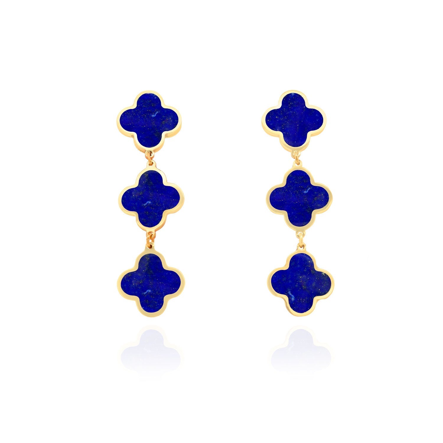 Lapis Clover Dangle Earrings 1.25 Inches