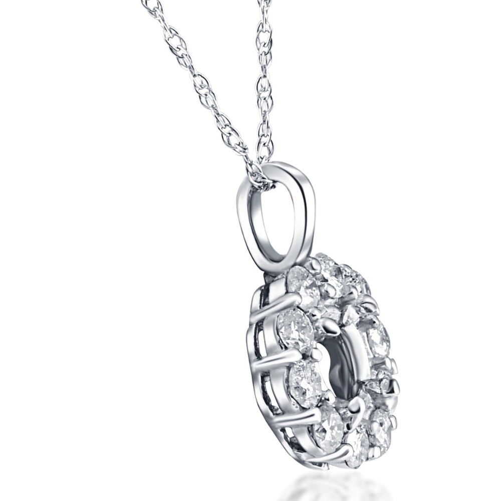 1/3ct Diamond Halo Pendant Mounting Fits 5.5-6.5mm Round Stone 14k White Gold