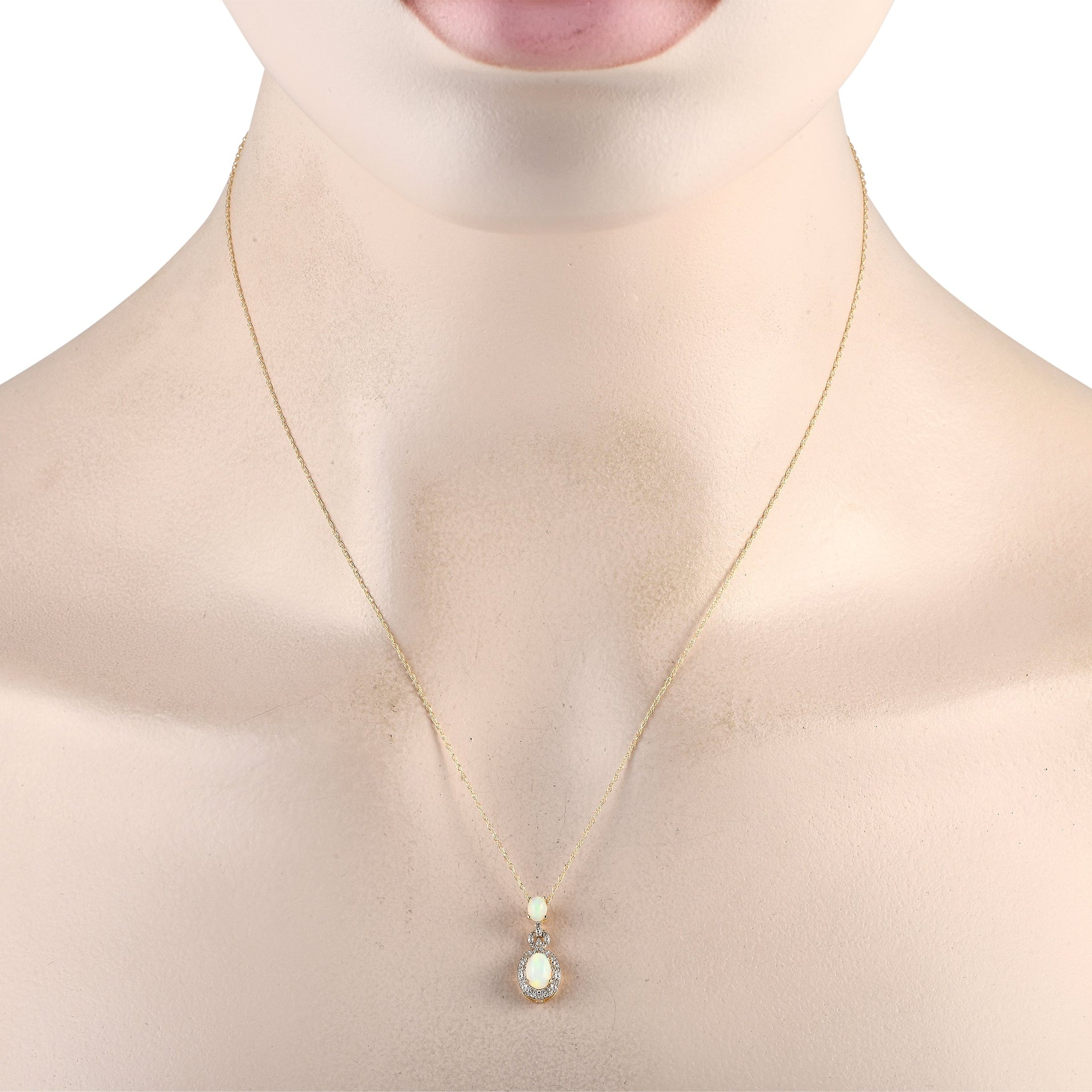 LB Exclusive 14K Yellow Gold 0.08ct Diamond and Opal Pendant Necklace PD4-16183YOP