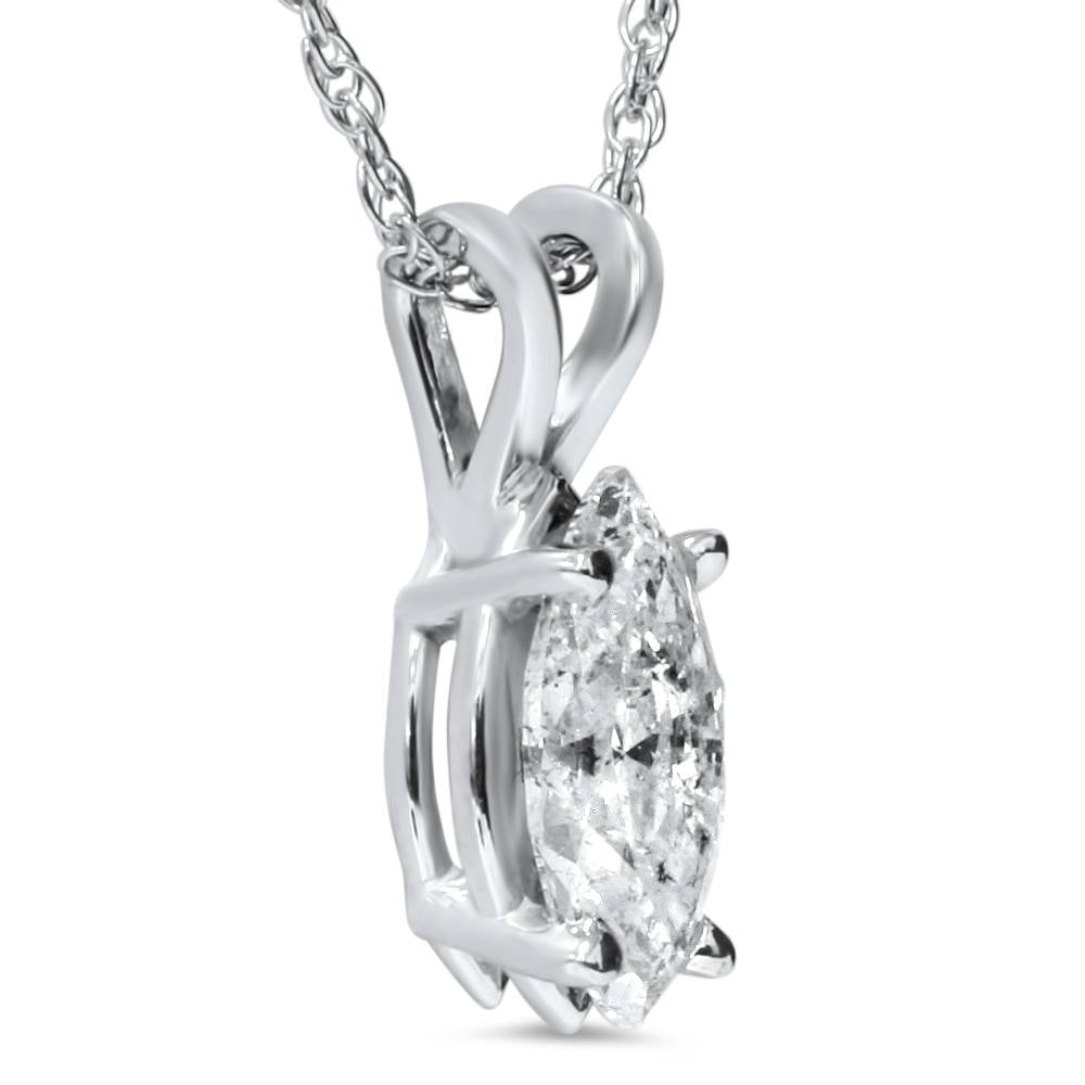 1ct Fancy Marquise Diamond Solitaire Pendant 14k White Gold