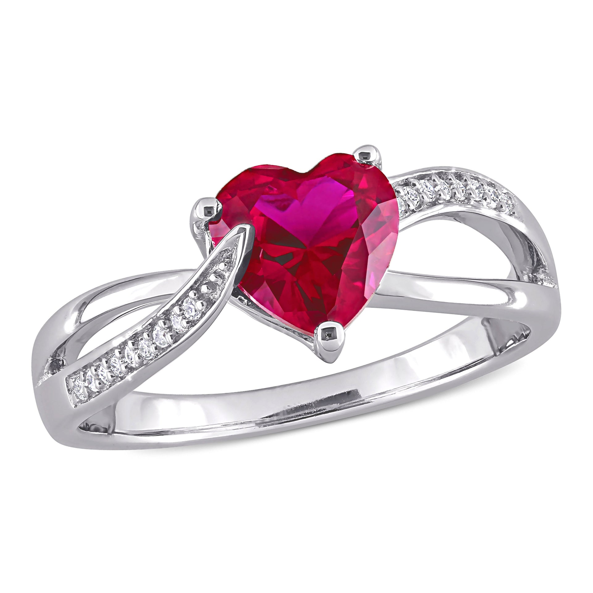 Mimi & Max 1 5/8ct TGW Created Ruby and Diamond Heart Crossover Ring in Sterling Silver