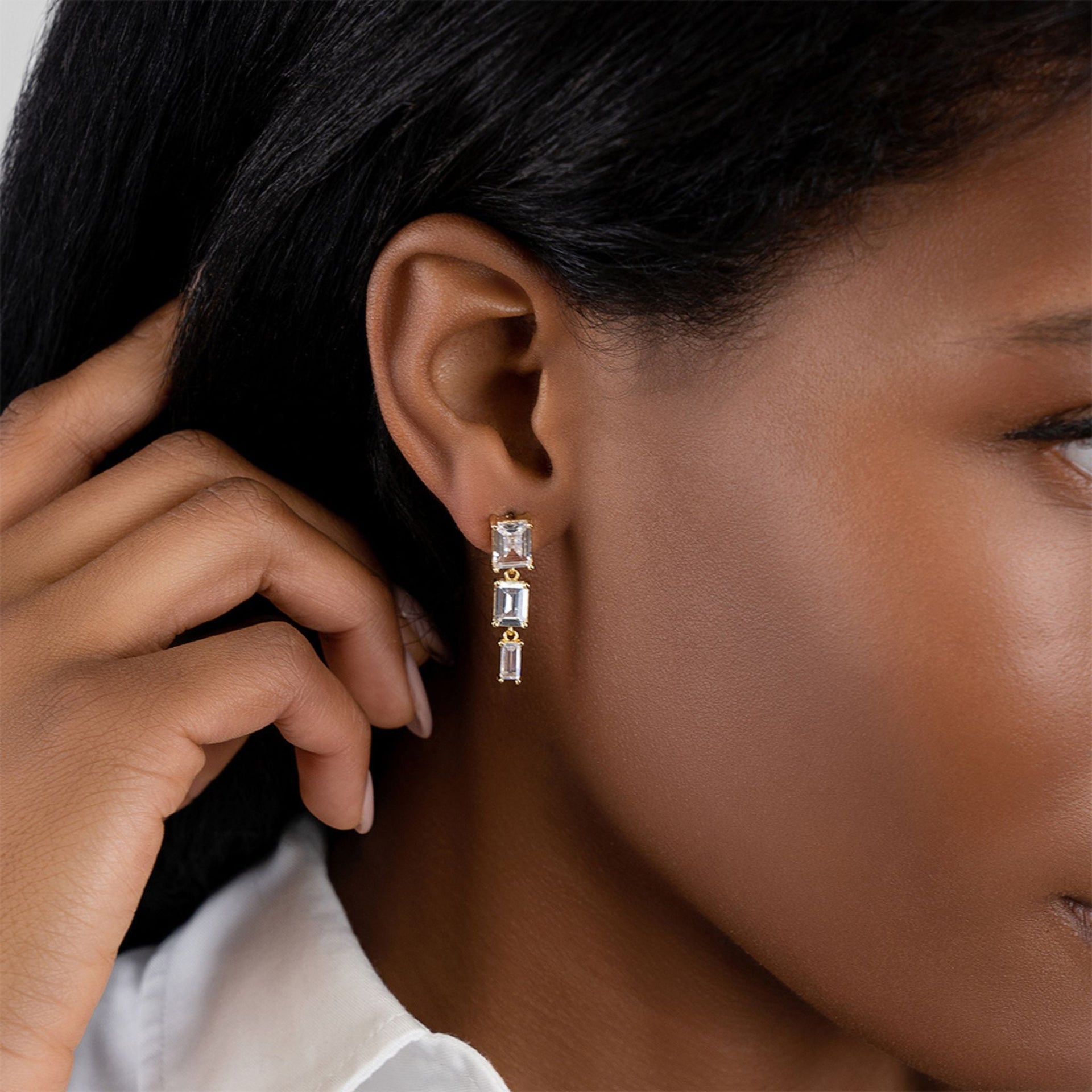 Crystal Rectangle Drop Earrings gold