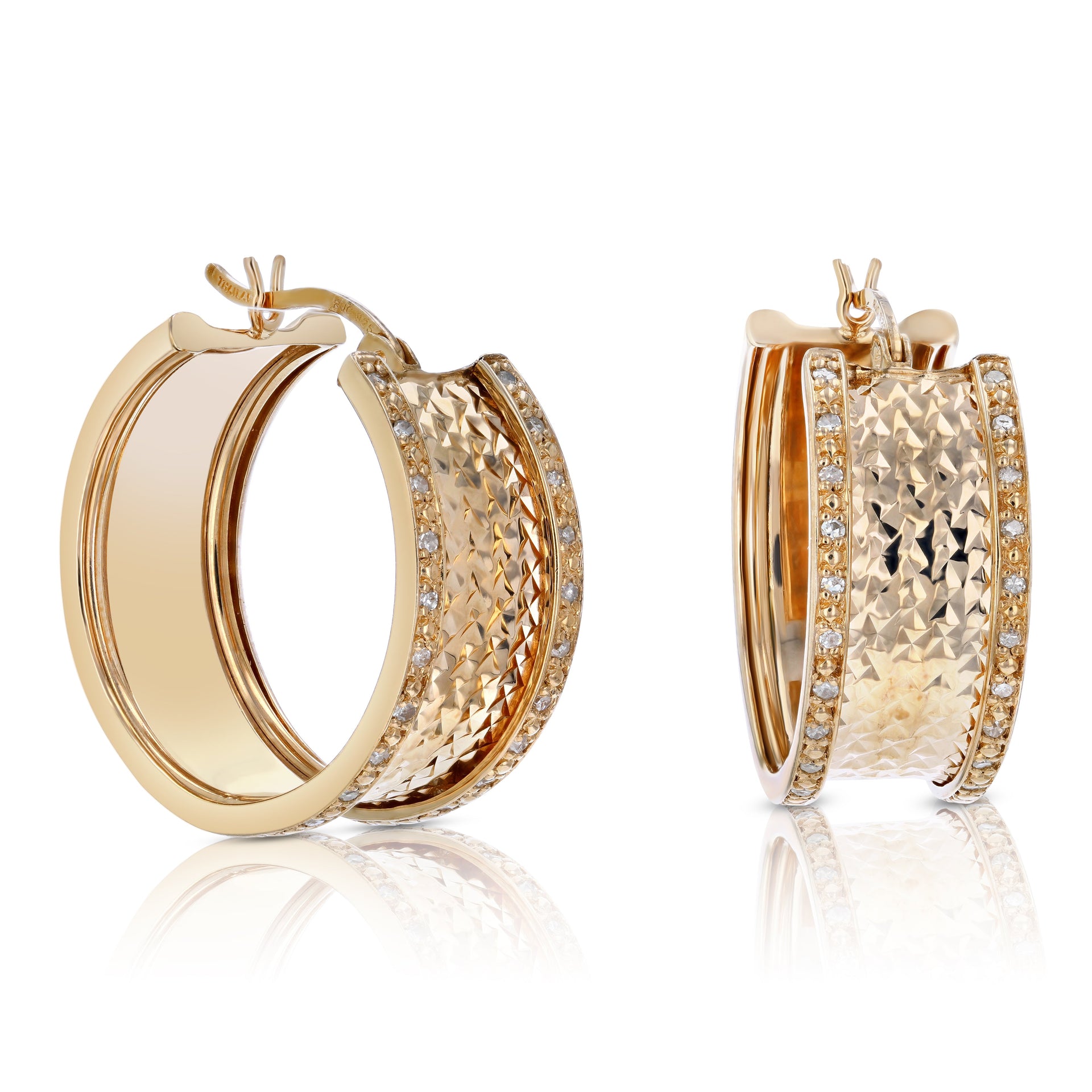 1/4 cttw Diamond Hoop Earrings Rose Gold Plated over .925 Silver 1 Inch Design