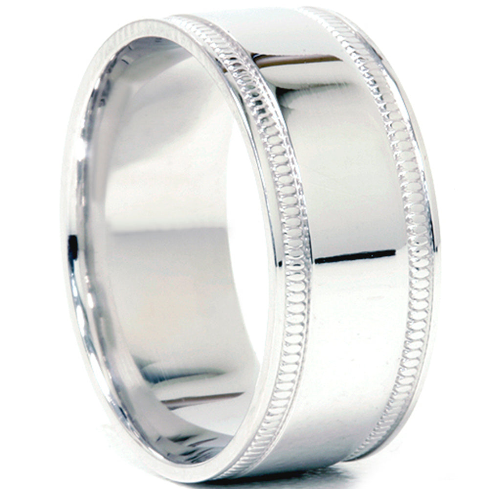 Double Milgrain Inlay Comfort Fit Wedding Band 10K White Gold Size Selectable