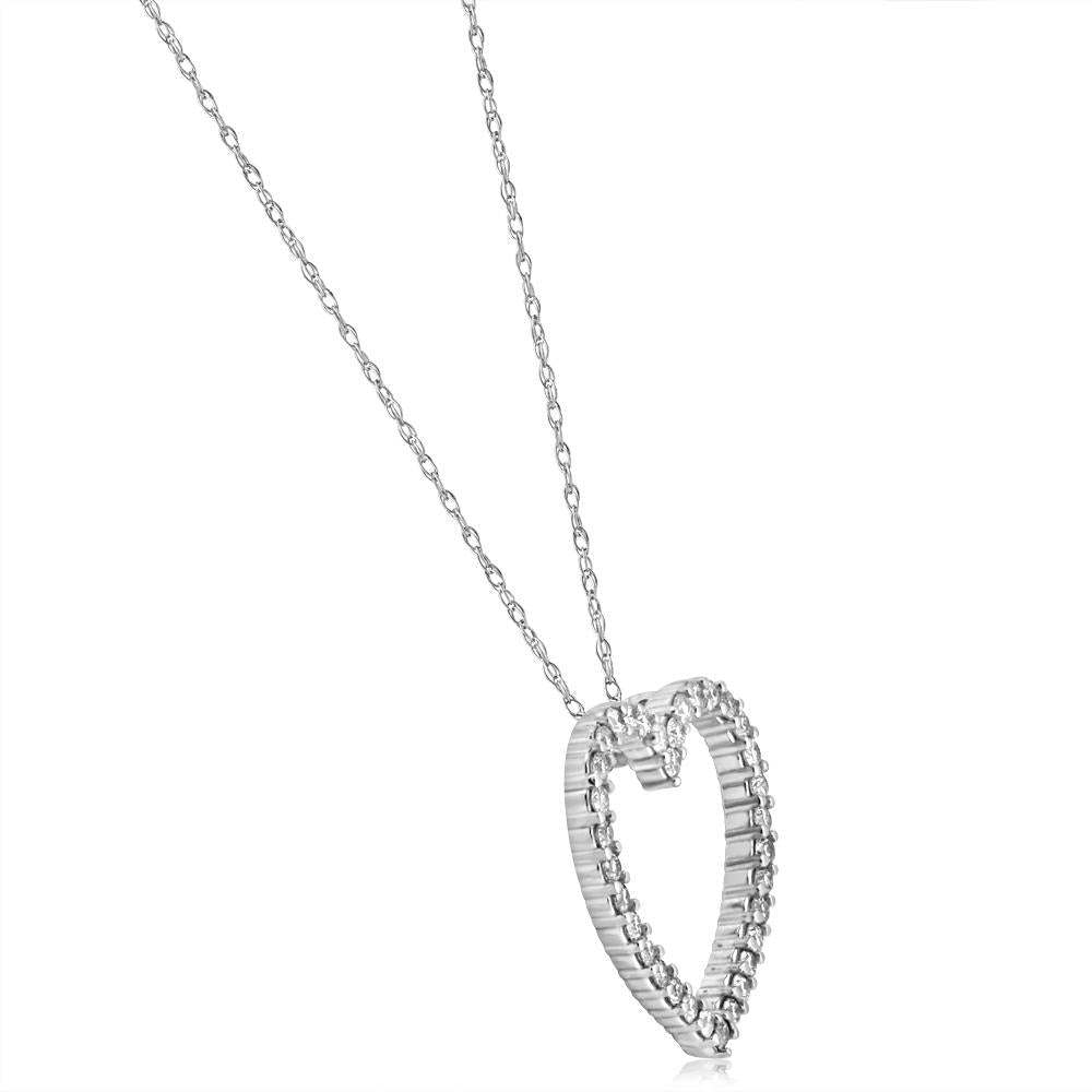 10K White Gold 1/2 CT Diamond Heart Pendant Necklace