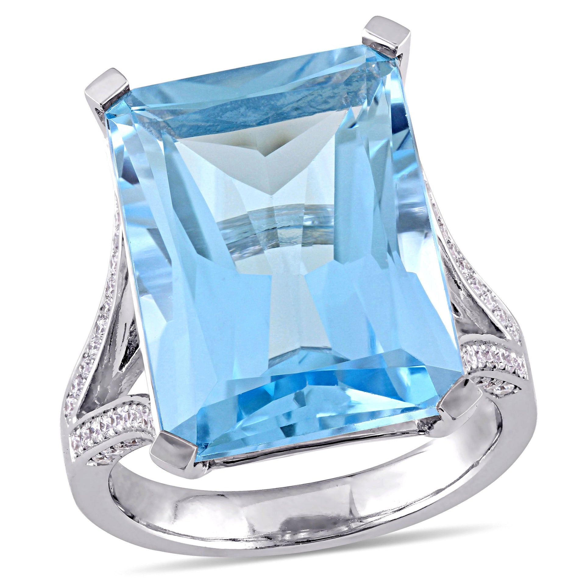 Mimi & Max 18ct TGW Octagon-cut Blue Topaz 1/2ct TW Diamond Ring 14k White Gold