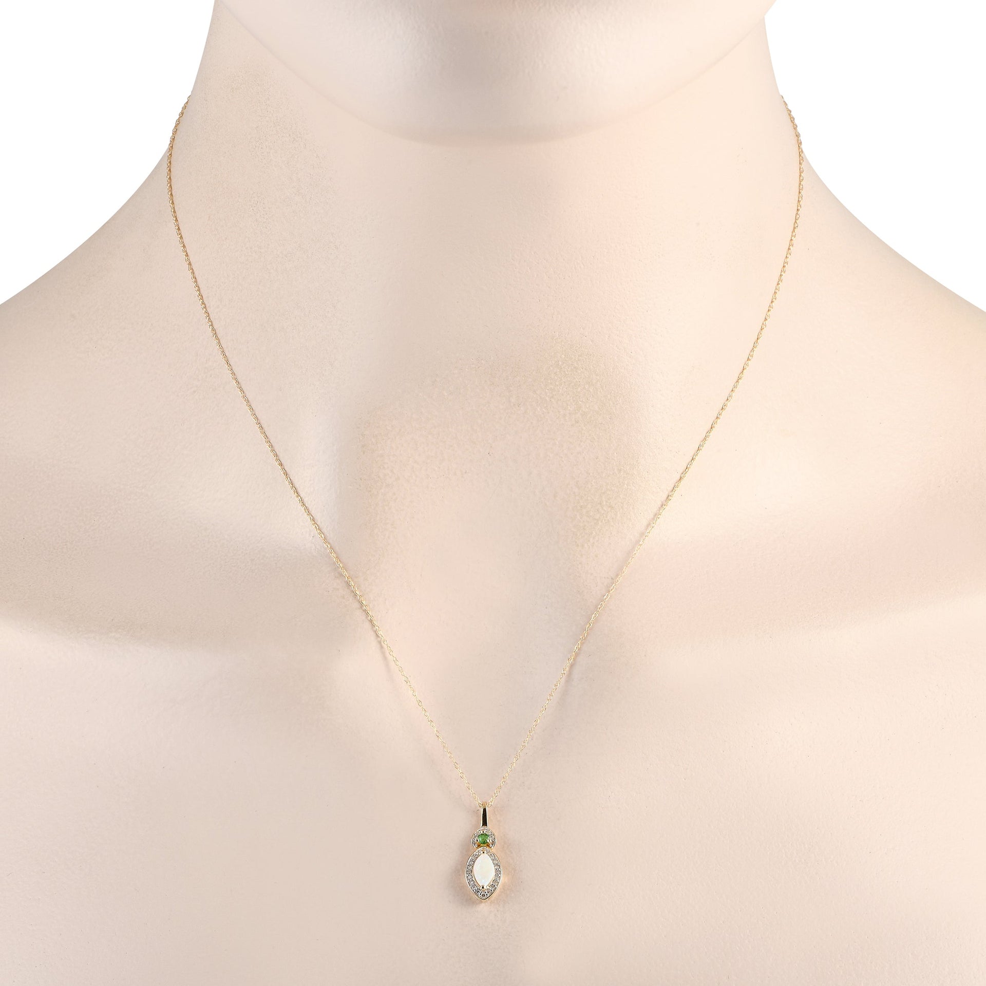 LB Exclusive 14K Yellow Gold 0.07ct Diamond, Opal, and Emerald Necklace PD4-16299YOPEM