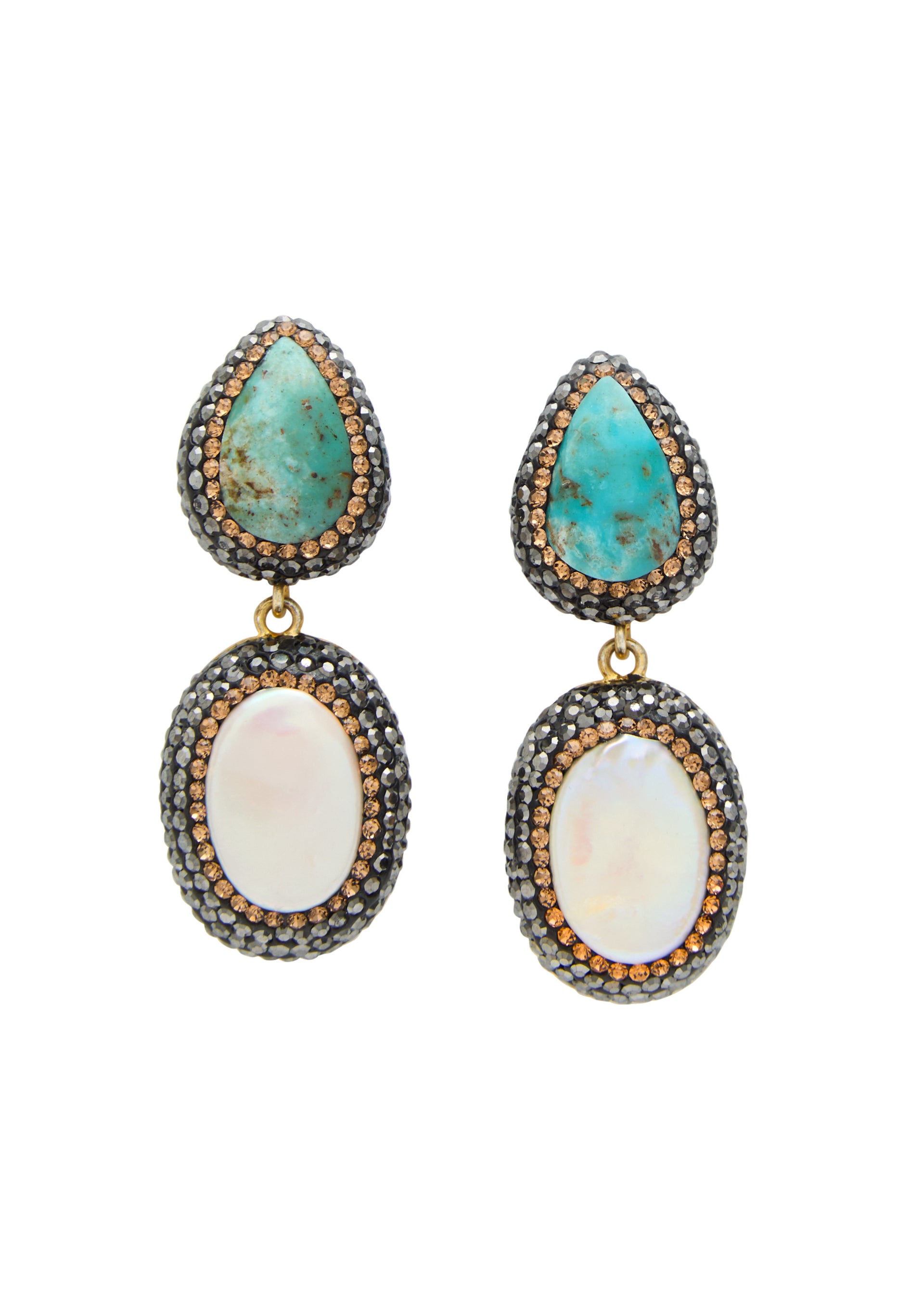 Baroque pearl and turquoise 18kt gold-plated drop earrings