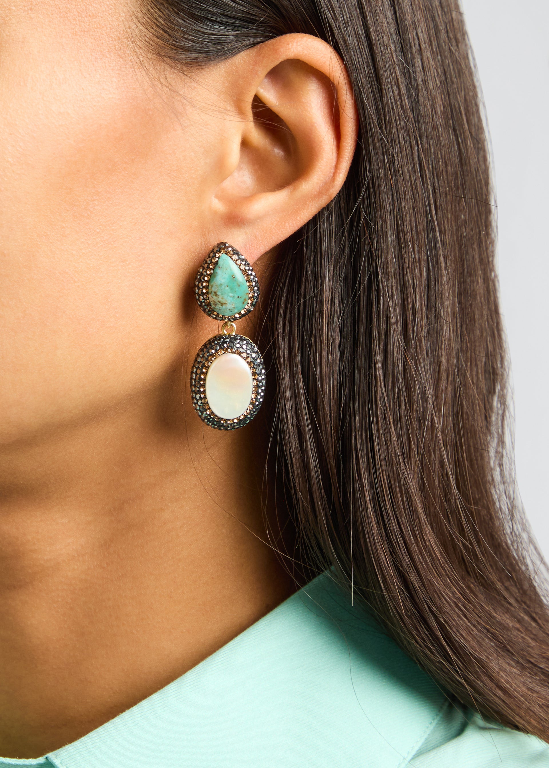 Baroque pearl and turquoise 18kt gold-plated drop earrings