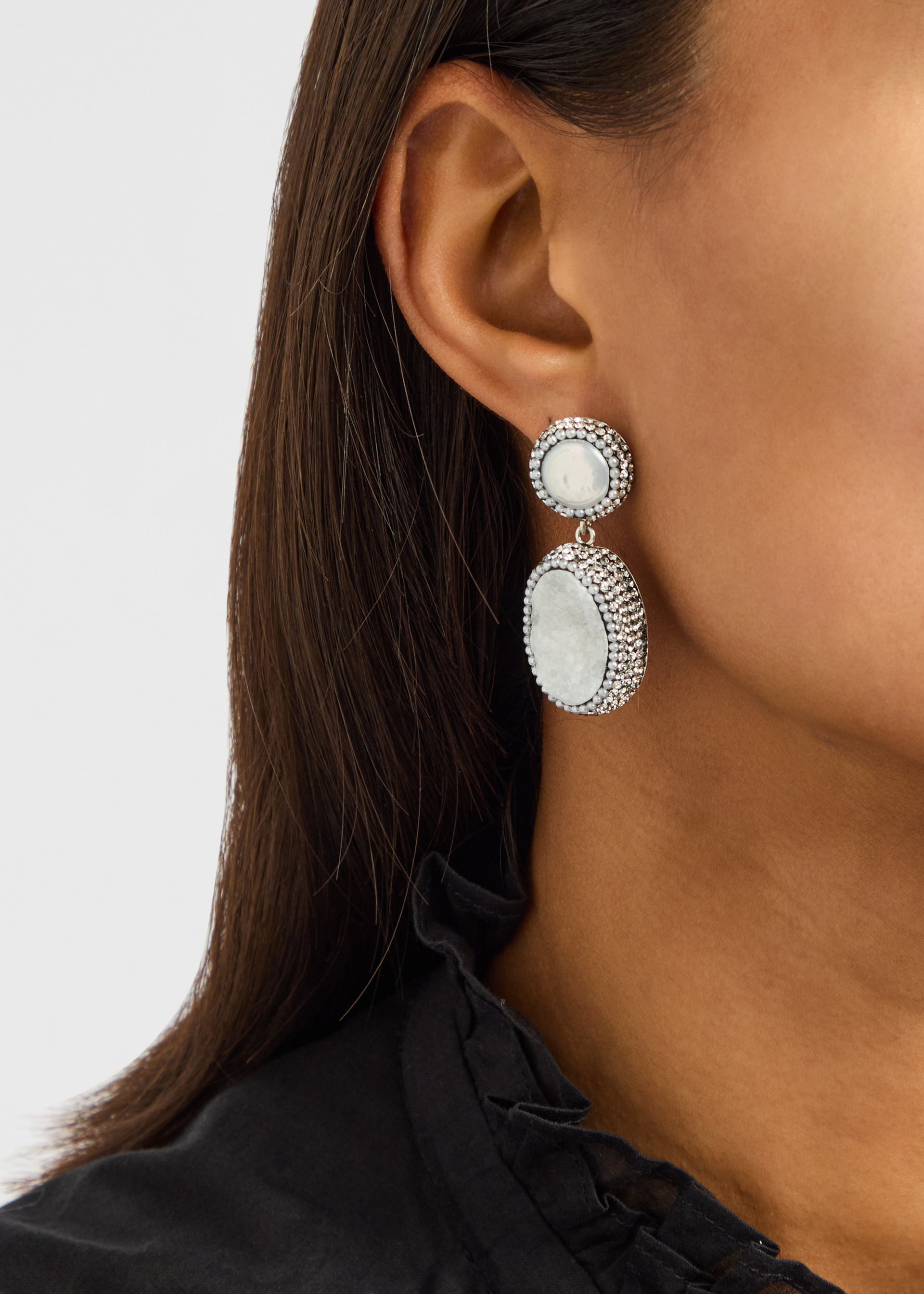 Baroque pearl and chalcedony sterling silver drop earrings