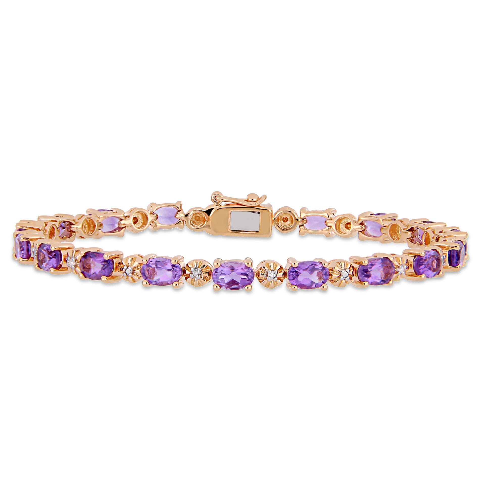 7 1/5ct TW Oval-Cut Amethyst and Diamond Accent Tennis Bracelet in Rose Silver - 7.25in