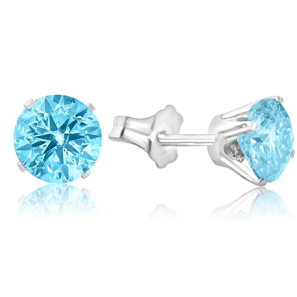 2 CT Blue Moissanite Studs 14K White Gold Earrings