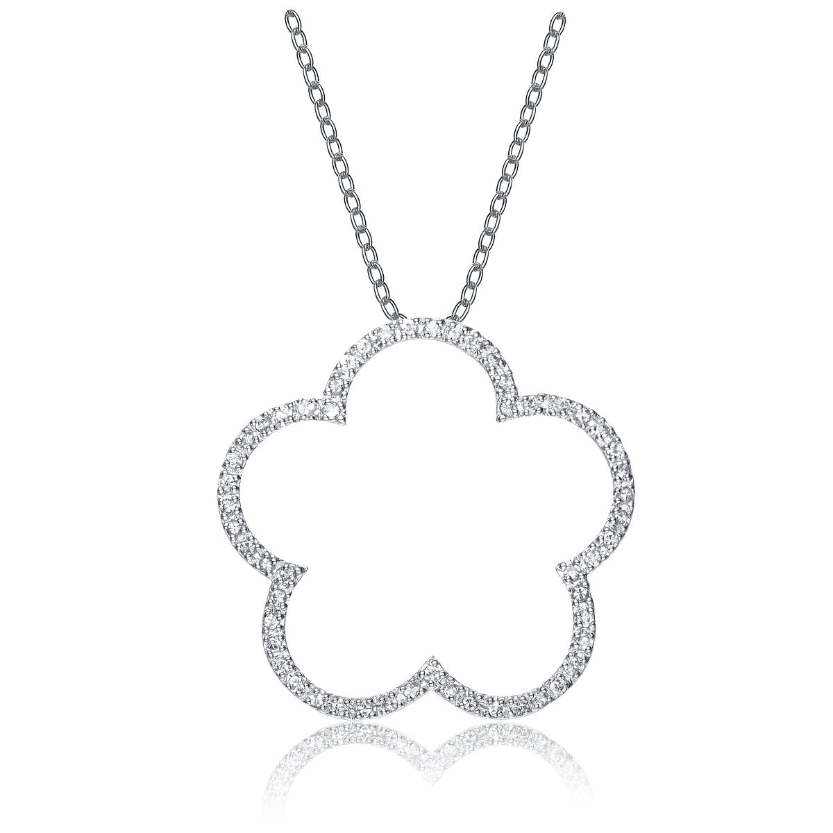 Sterling Silver Cubic Zirconia Flower Shape Necklace