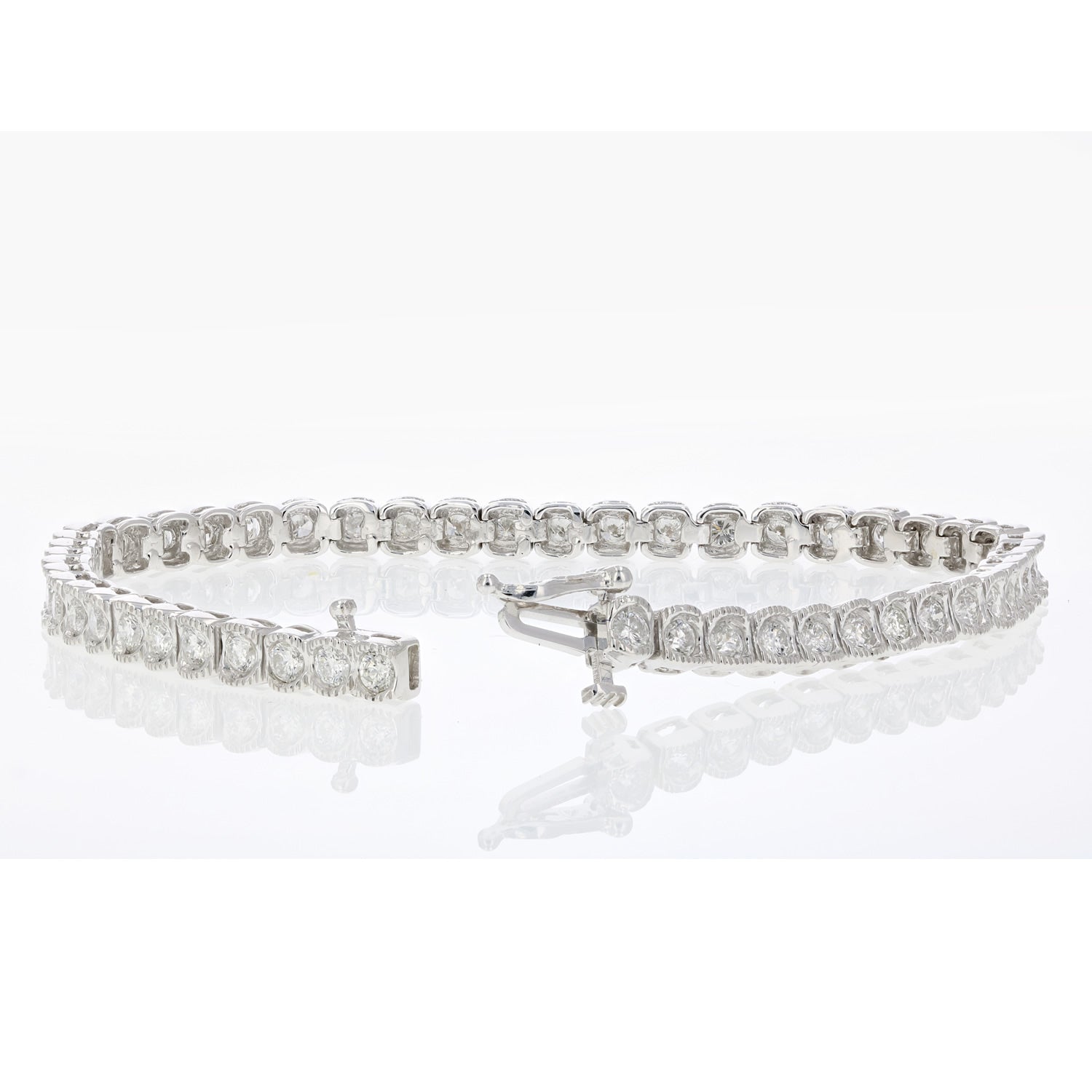 4 cttw SI2-I1 Diamond Bracelet 14K White Gold Cushion with Milgrain 7 Inch