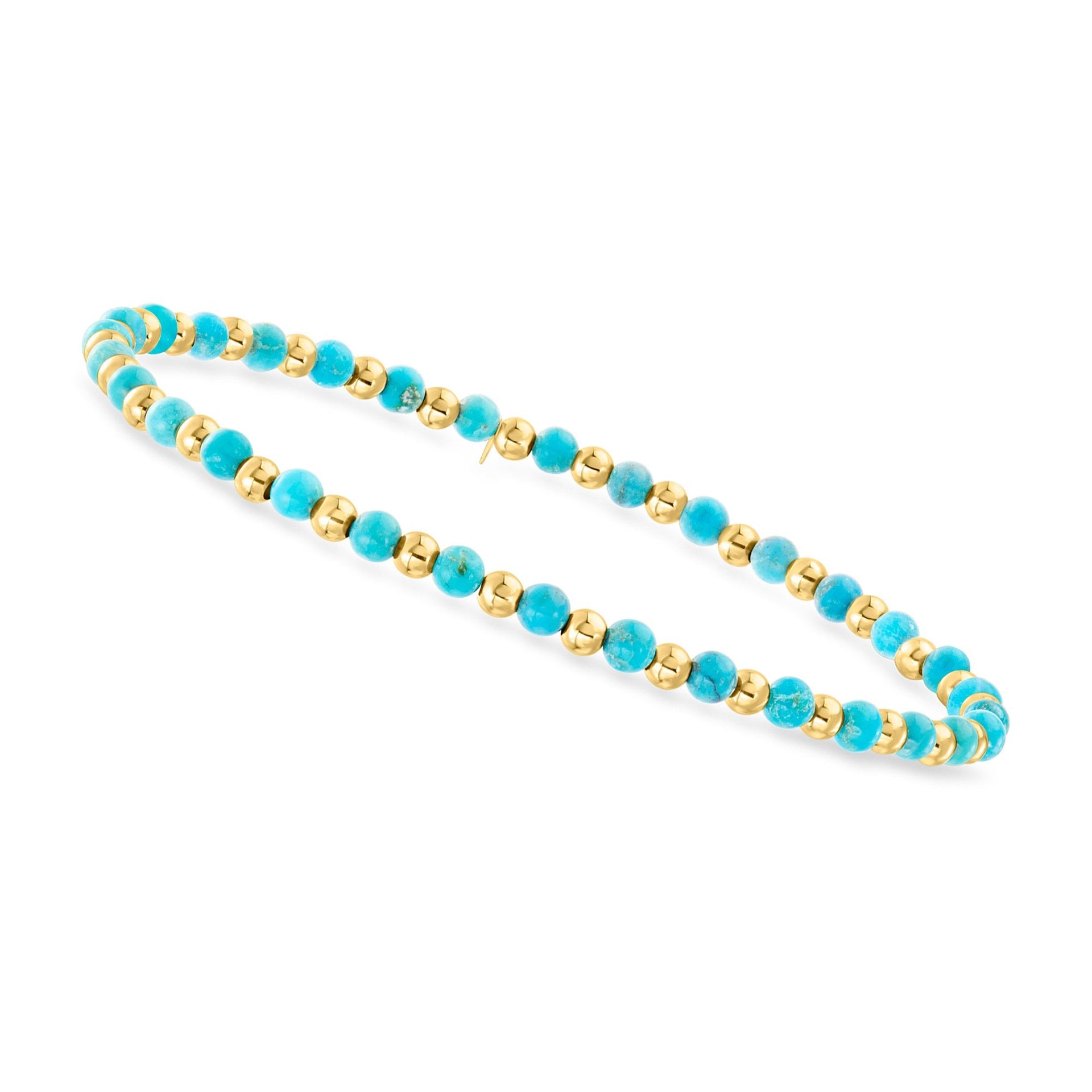 Canaria Fine Jewelry 3-3.5mm Turquoise Bead Stretch Bracelet in 10kt Yellow Gold