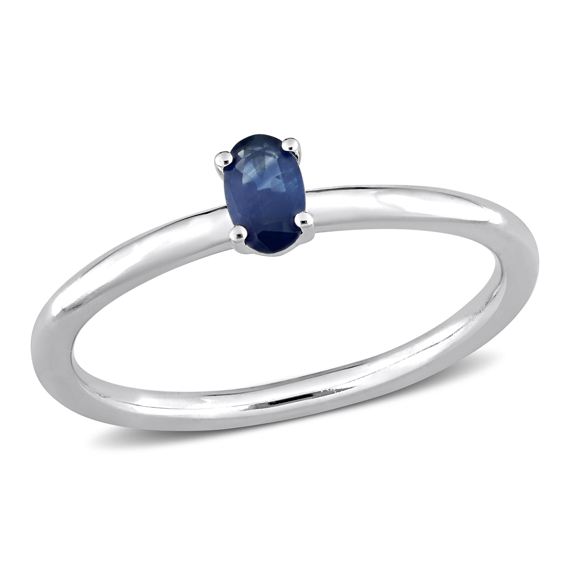 1/3 CT TGW Oval Blue Sapphire Stackable Ring in 10k White Gold