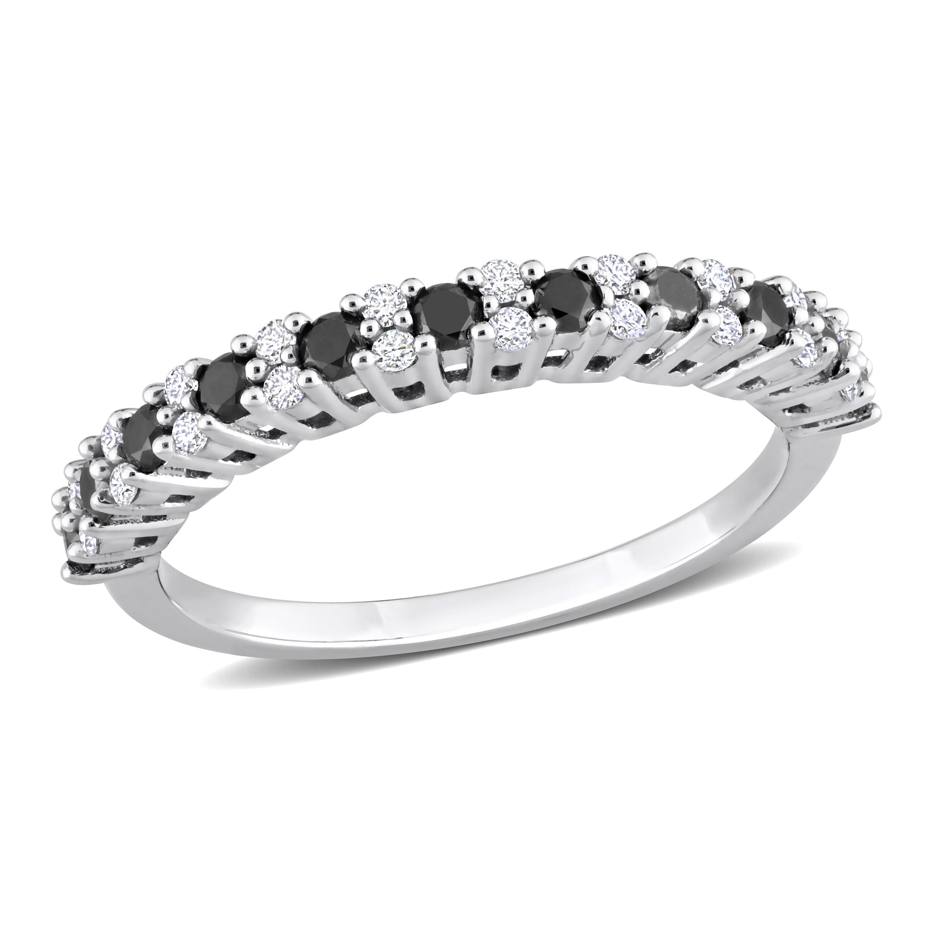 Mimi & Max 1/2ct TW Black White Diamond Anniversary Band 14k White Gold