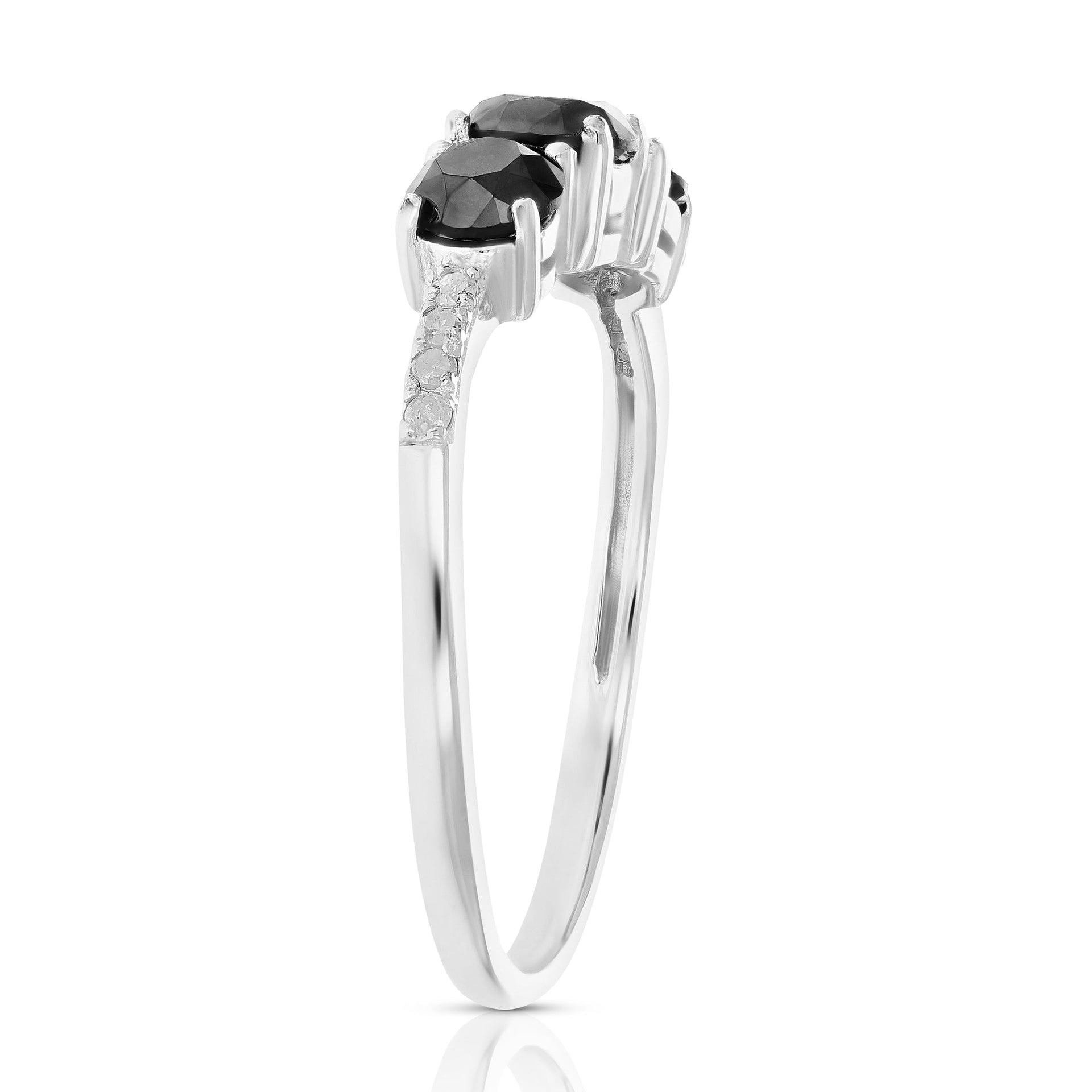 1 cttw 3 Stone Black and White Diamond Ring with Twist in .925 Sterling Silver