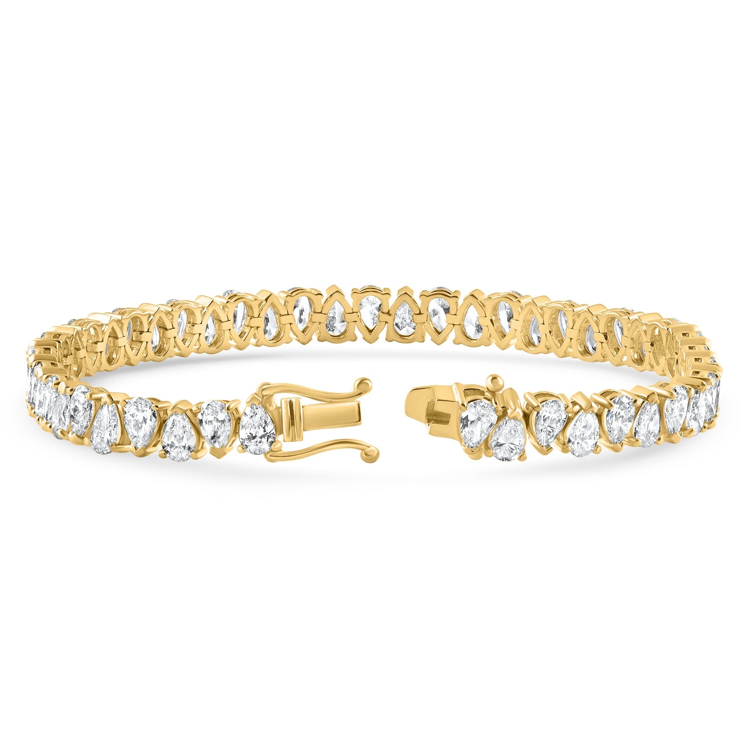 10Ct Pear Shape Diamond Tennis Bracelet Wide 14k Yellow Gold Lab Grown
